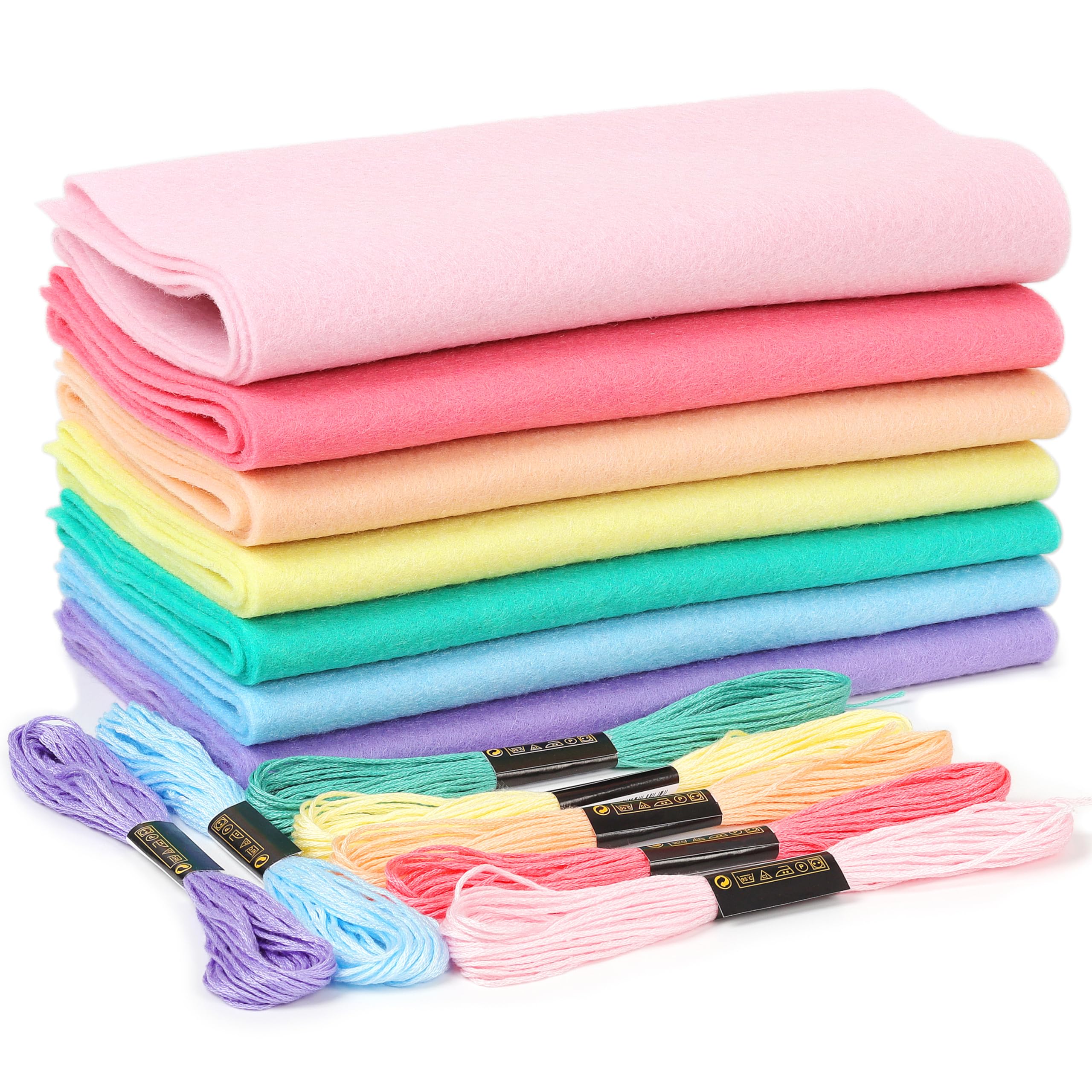 ZAIONE Pastel Rainbow Felt Sheets Bundle – 7 Rolls with Embroidery Floss