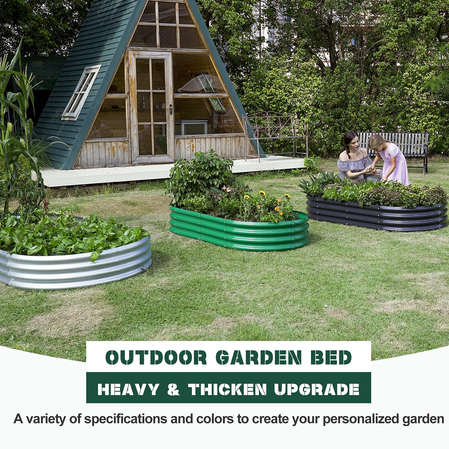 Land Guard Galvanized Raised Garden Bed, 4x2x1ft Oval Metal Planter, Grey