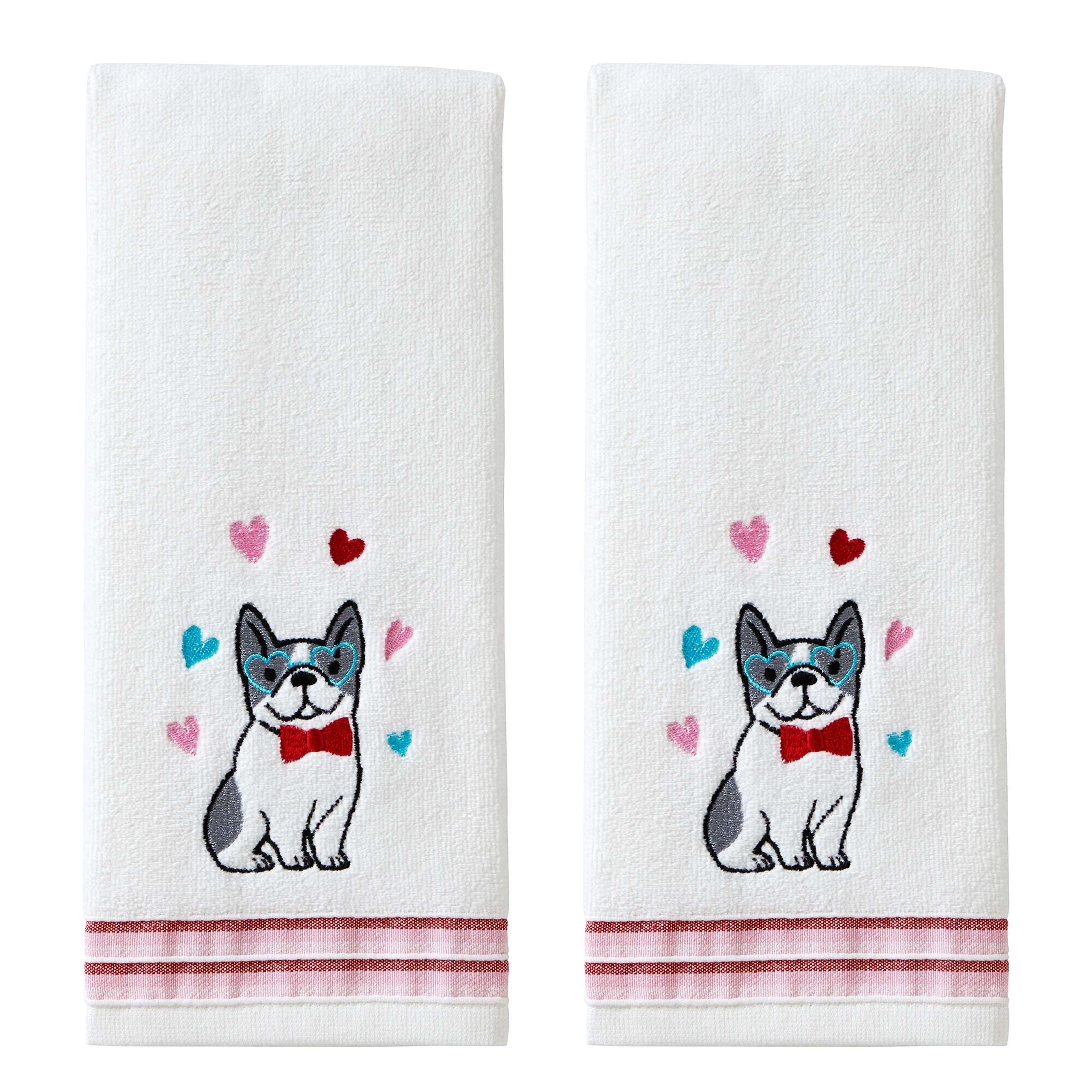 SKL Home Corgi Embroidered Cotton Hand Towel Set, White, 2-Piece