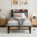 IRONCK Single Metal Platform Bed Frame with Charging Headboard & Storage