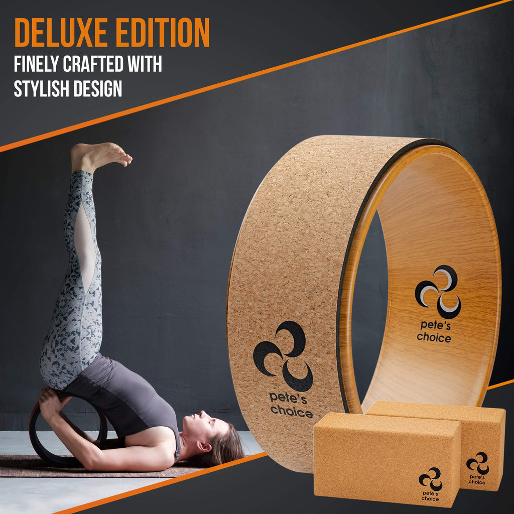 Pete’s Choice Cork Yoga Wheel and Blocks Set – Eco-Friendly 4-Piece Kit