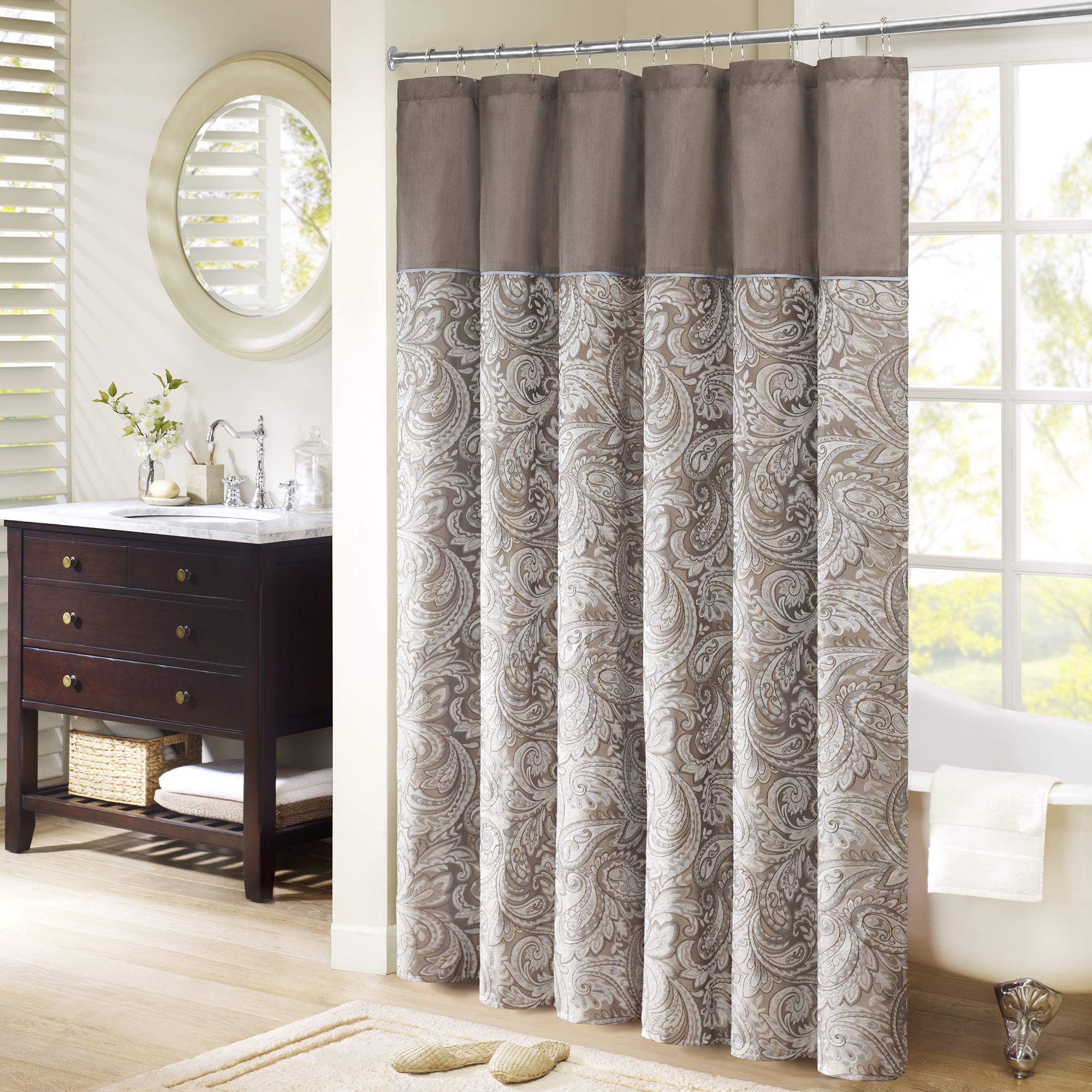 Madison Park Aubrey Paisley Jacquard Shower Curtain - Blue, 72x72
