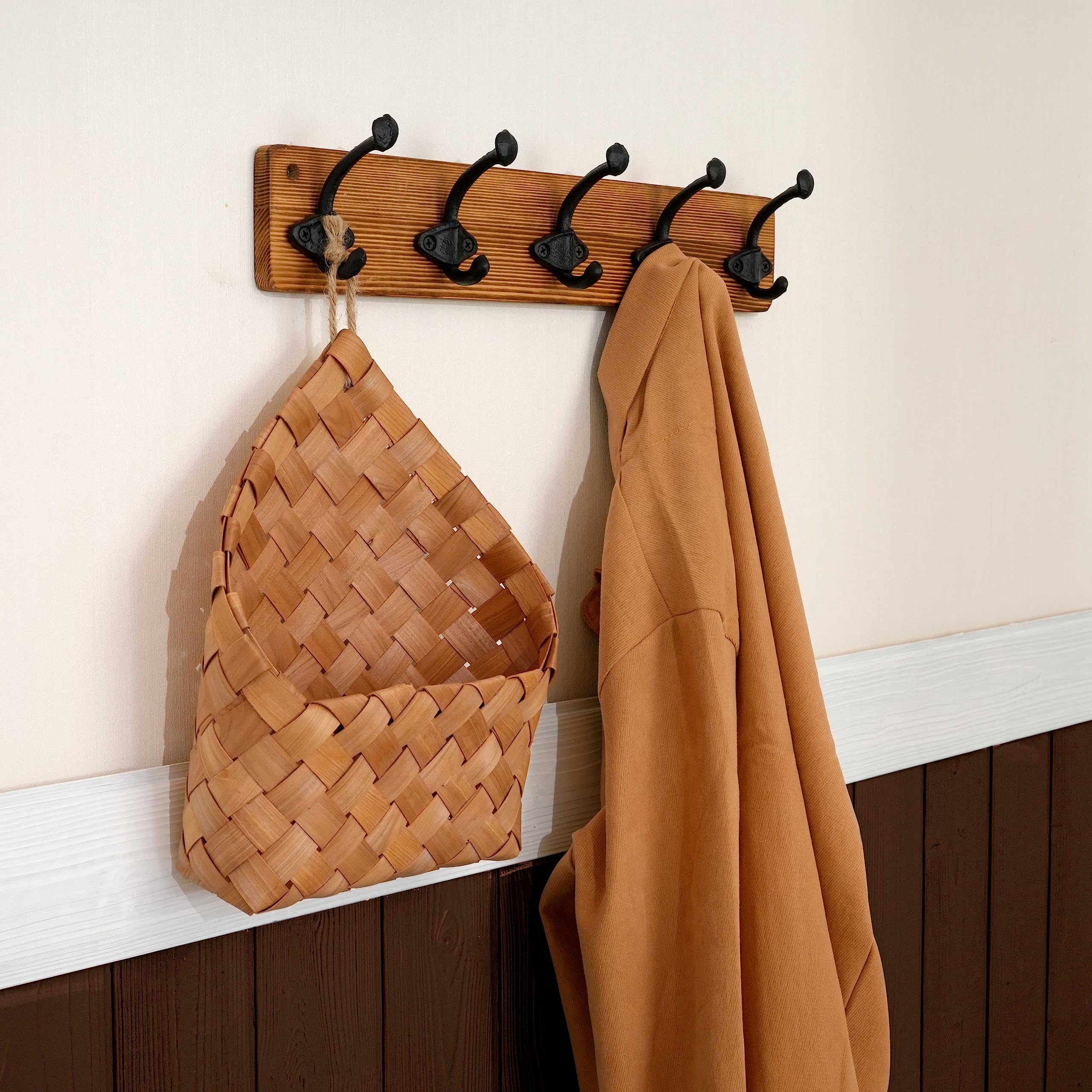 WEBI Rustic Wall Mounted Coat Rack – 5 Cast Iron Hooks, Brown, 2 Pack