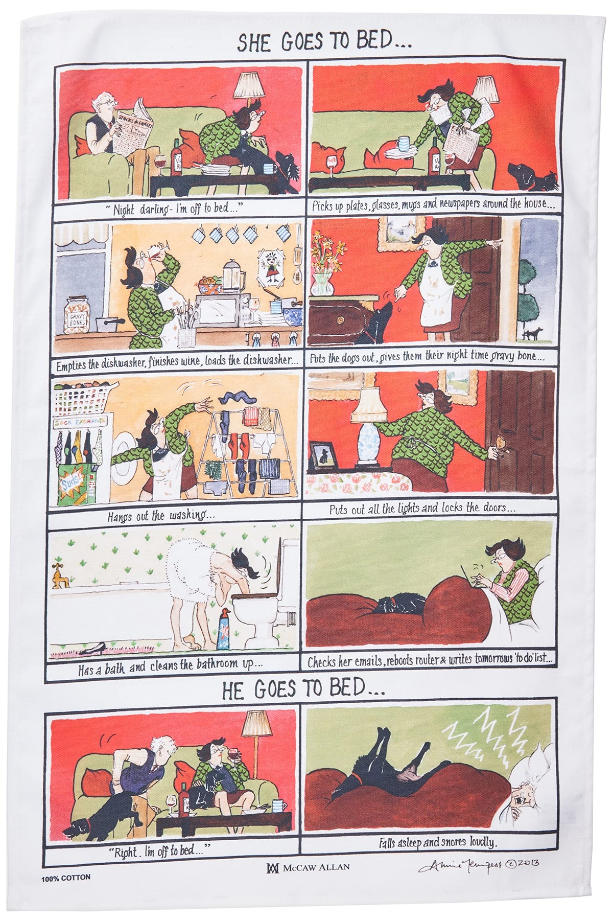 Samuel Lamont She Goes to Bed, He Goes to Bed Cotton Tea Towel - image 2