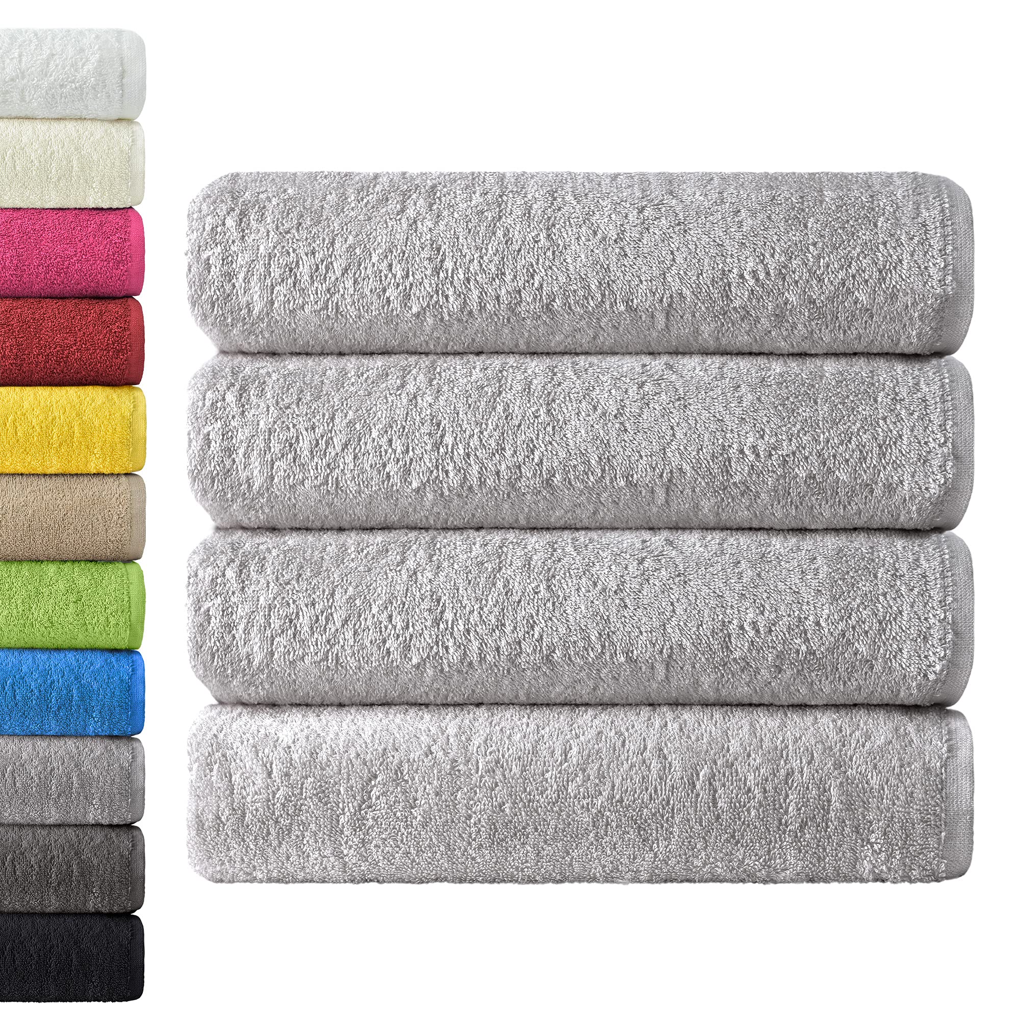 NatureMark 4-Piece Bath Towel Set | 100% Cotton Terry, 70x140cm, Silver Grey