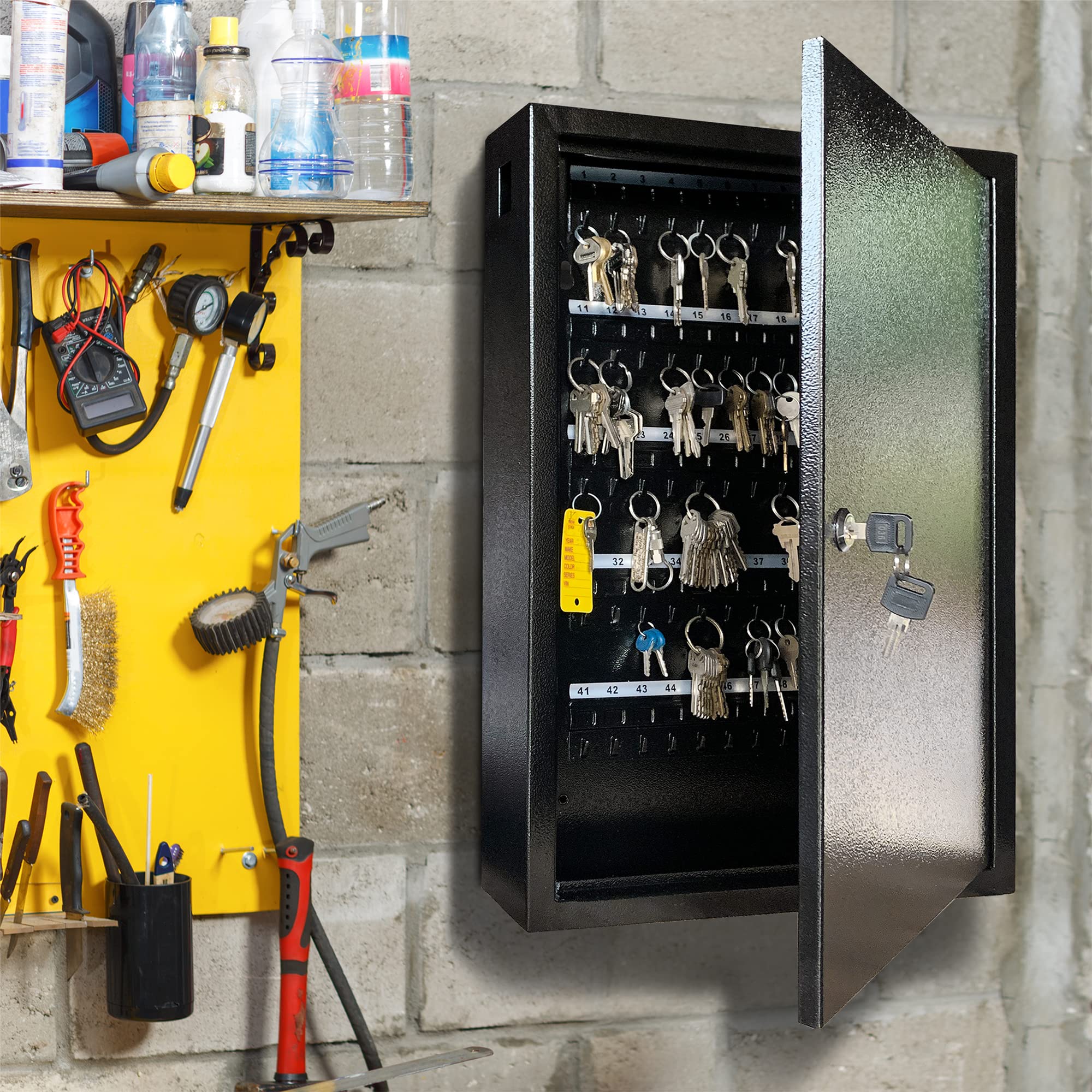 VORVIL 64-Hook Key Lock Box Cabinet | Wall Mount Galvanized Steel Organizer