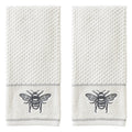 SKL Home Farmhouse Bee Hand Towel Set | White Embroidered Terry, 2pc