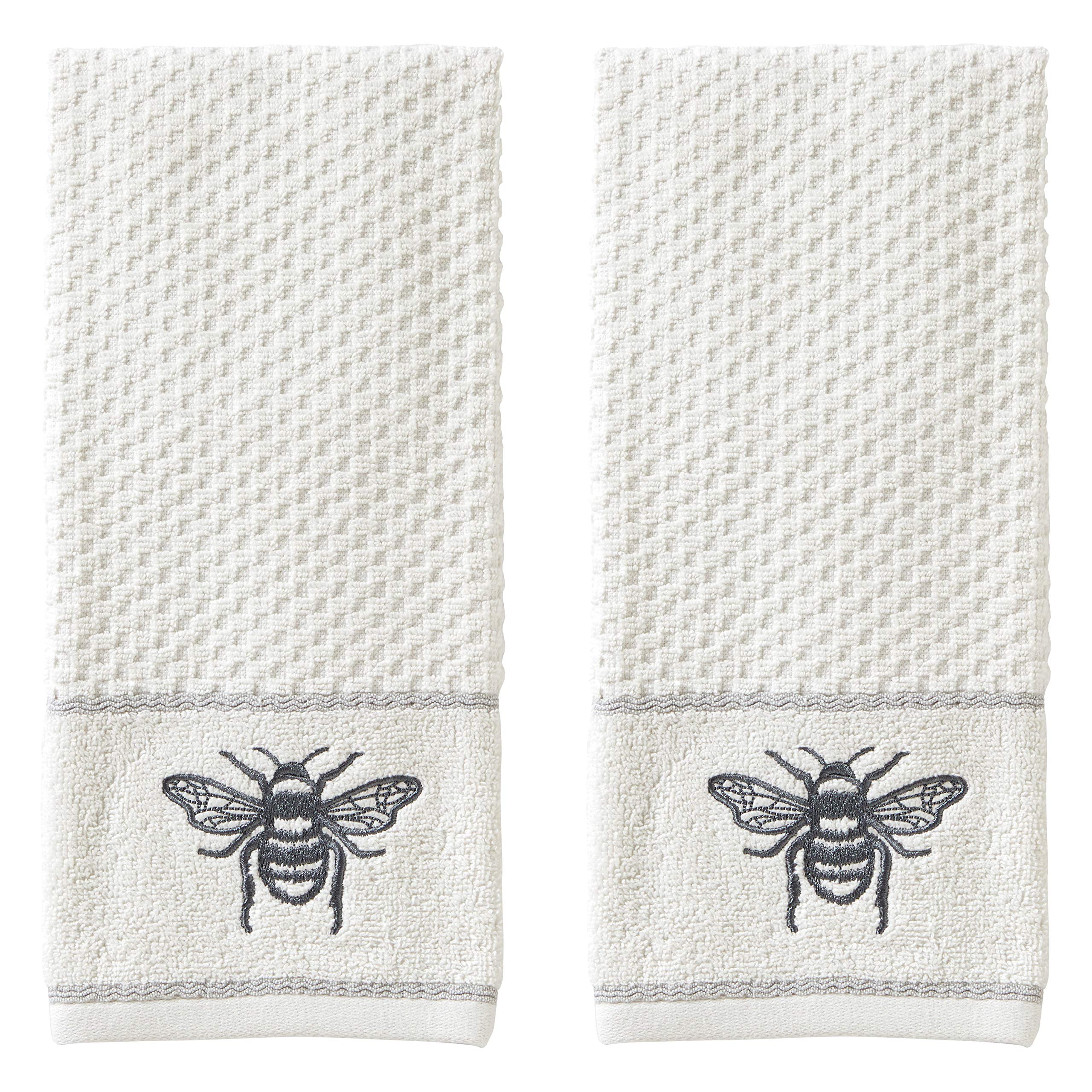 SKL Home Farmhouse Bee Hand Towel Set | White Embroidered Terry, 2pc