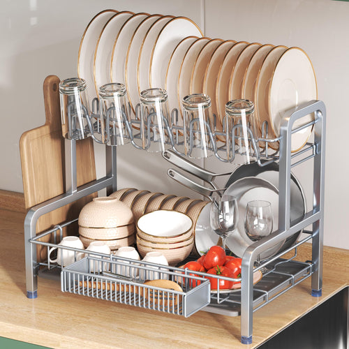 2-Tier Dish Drying Rack – Rustproof Stainless Steel Drainer