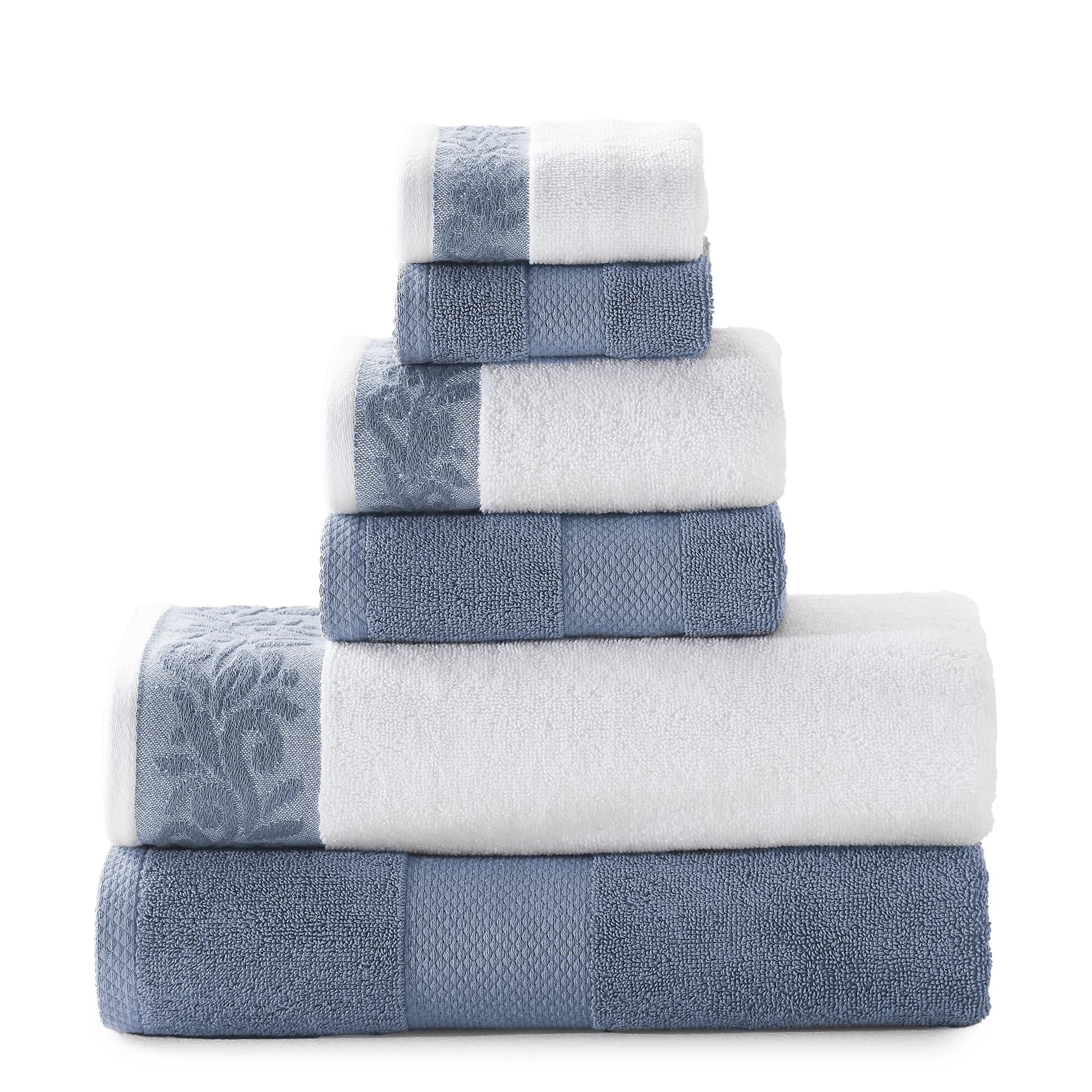 Modern Threads 6-Piece Cotton Towel Set | 600 GSM Jacquard Border Blue