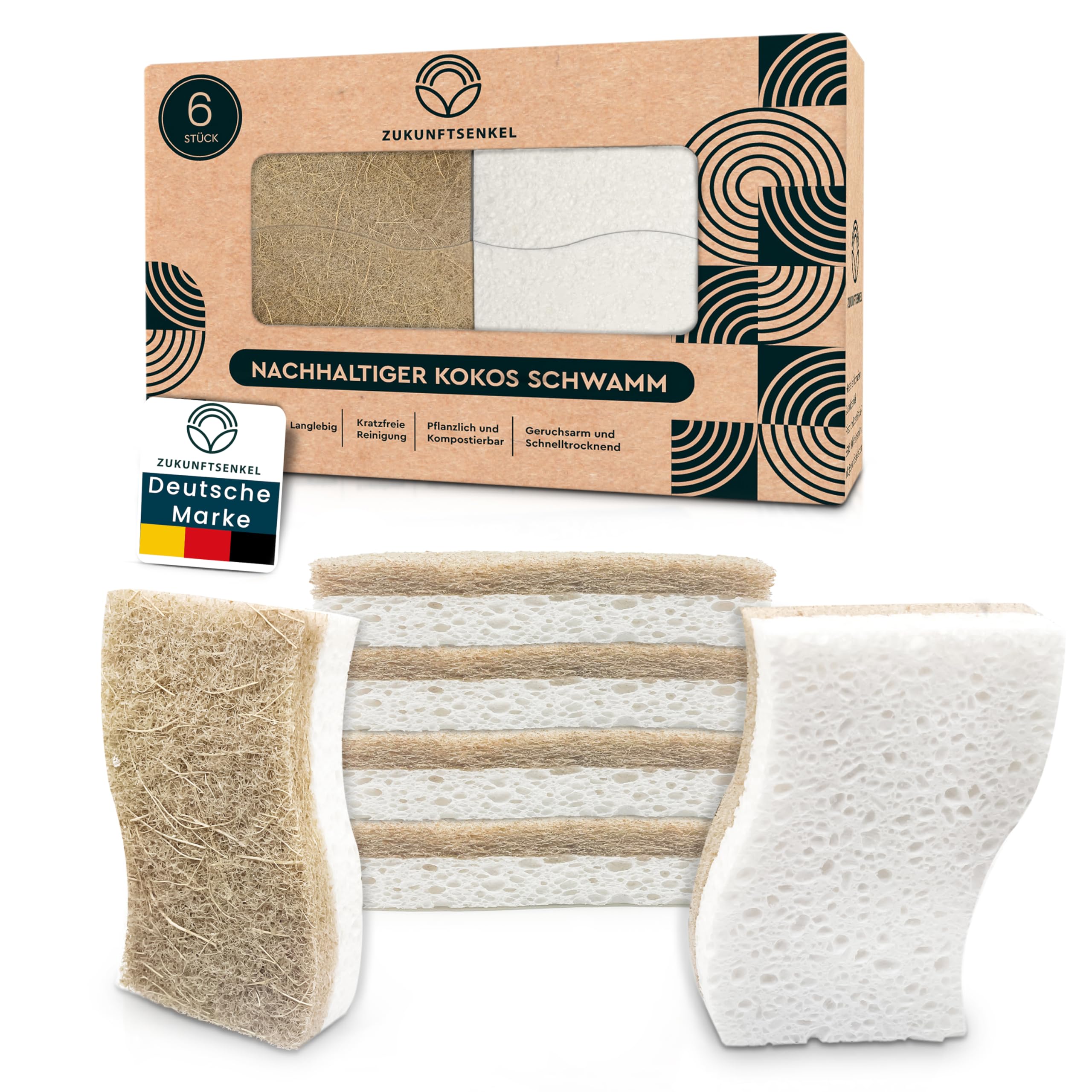 Coconut Kitchen Sponges – Biodegradable & Natural (6 Pack)