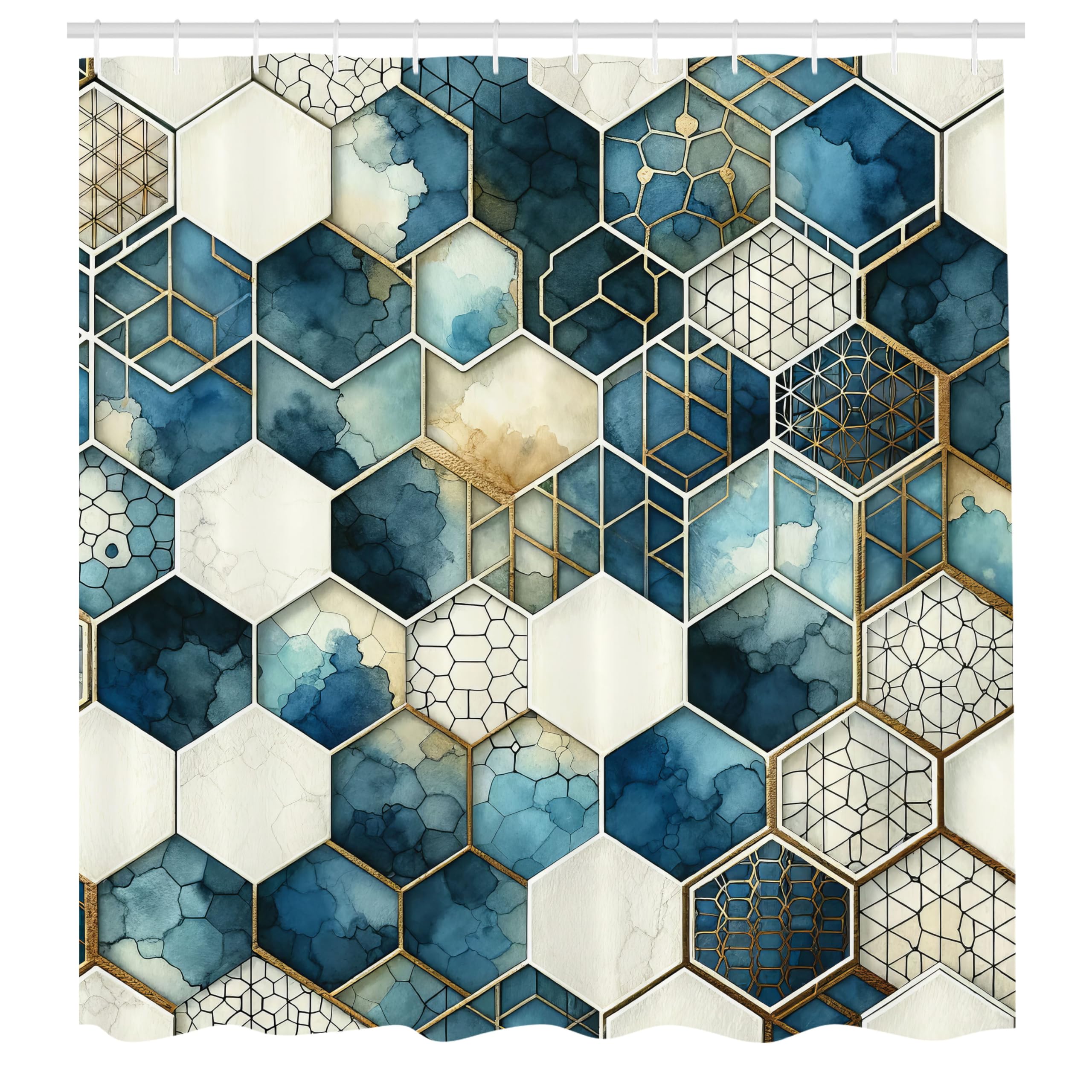 ABAKUHAUS Watercolor Honeycomb Shower Curtain – Waterproof Fabric, 69x78"