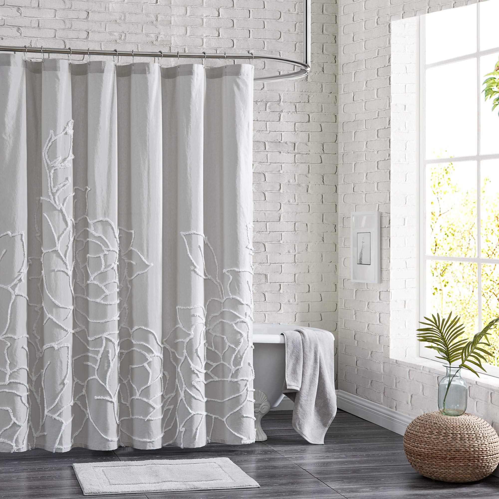 Peri Home Chenille Rose Cotton Shower Curtain - Grey Floral, 72x72