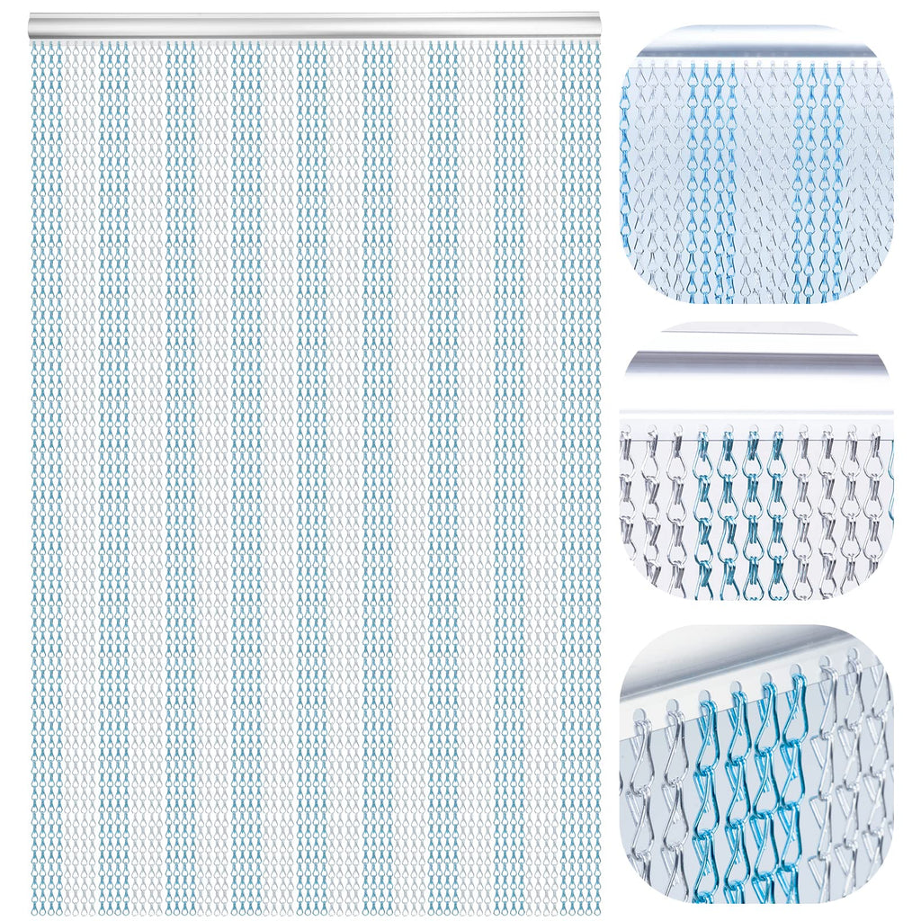 LYMMIYTC Aluminium Chain Door Curtain - 90x200cm Metal Fly Screen, Blue & Silver