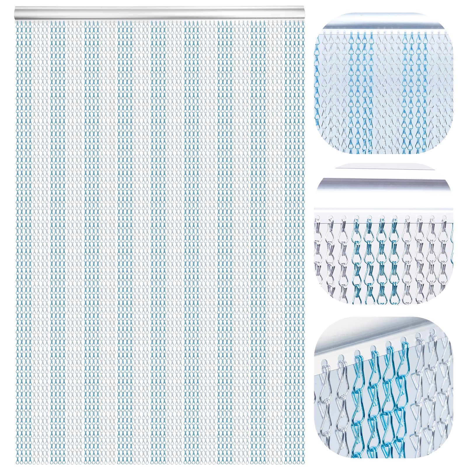 LYMMIYTC Aluminium Chain Door Curtain - 90x200cm Metal Fly Screen, Blue & Silver