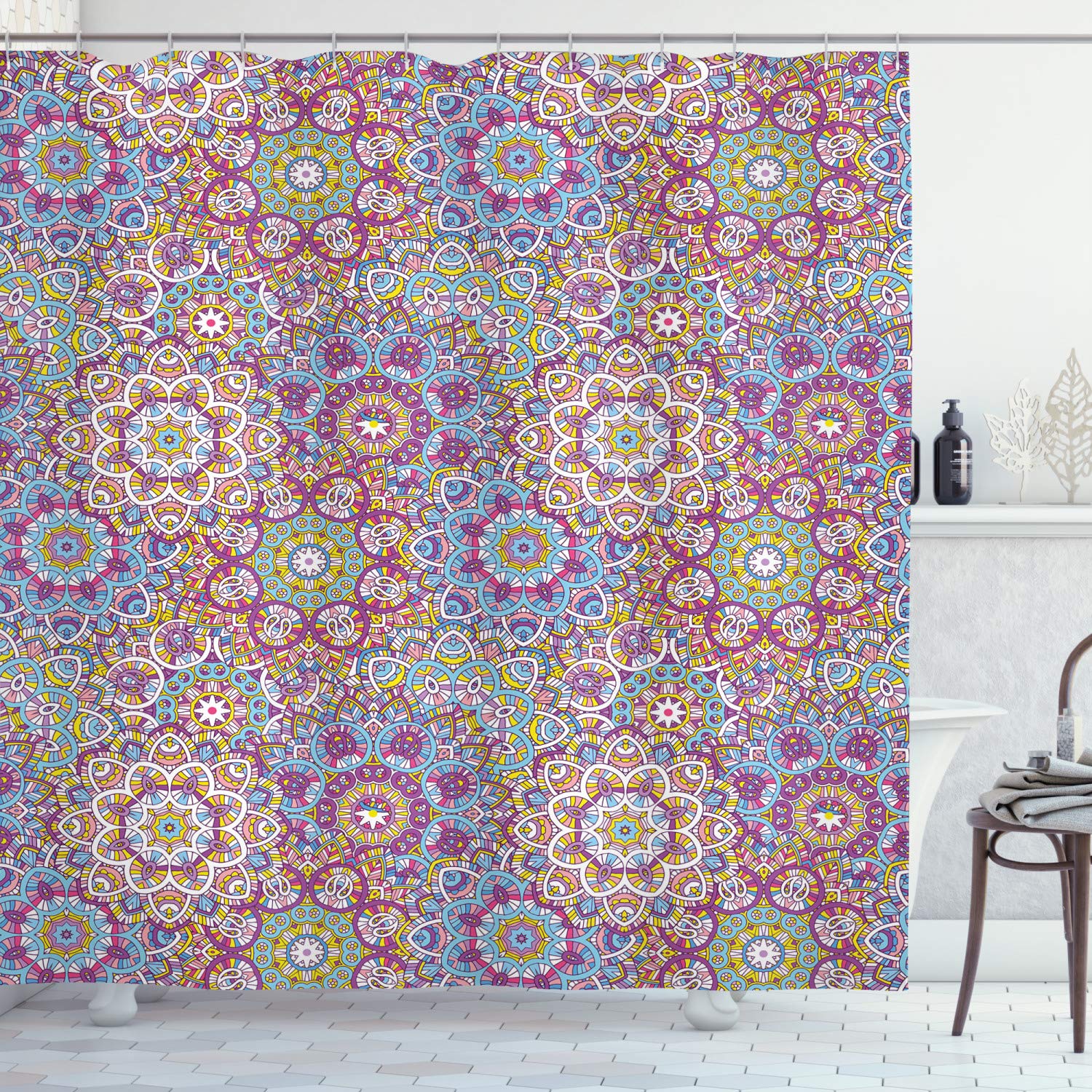 ABAKUHAUS Lotus Mandala Shower Curtain | Extra Long Waterproof Fabric