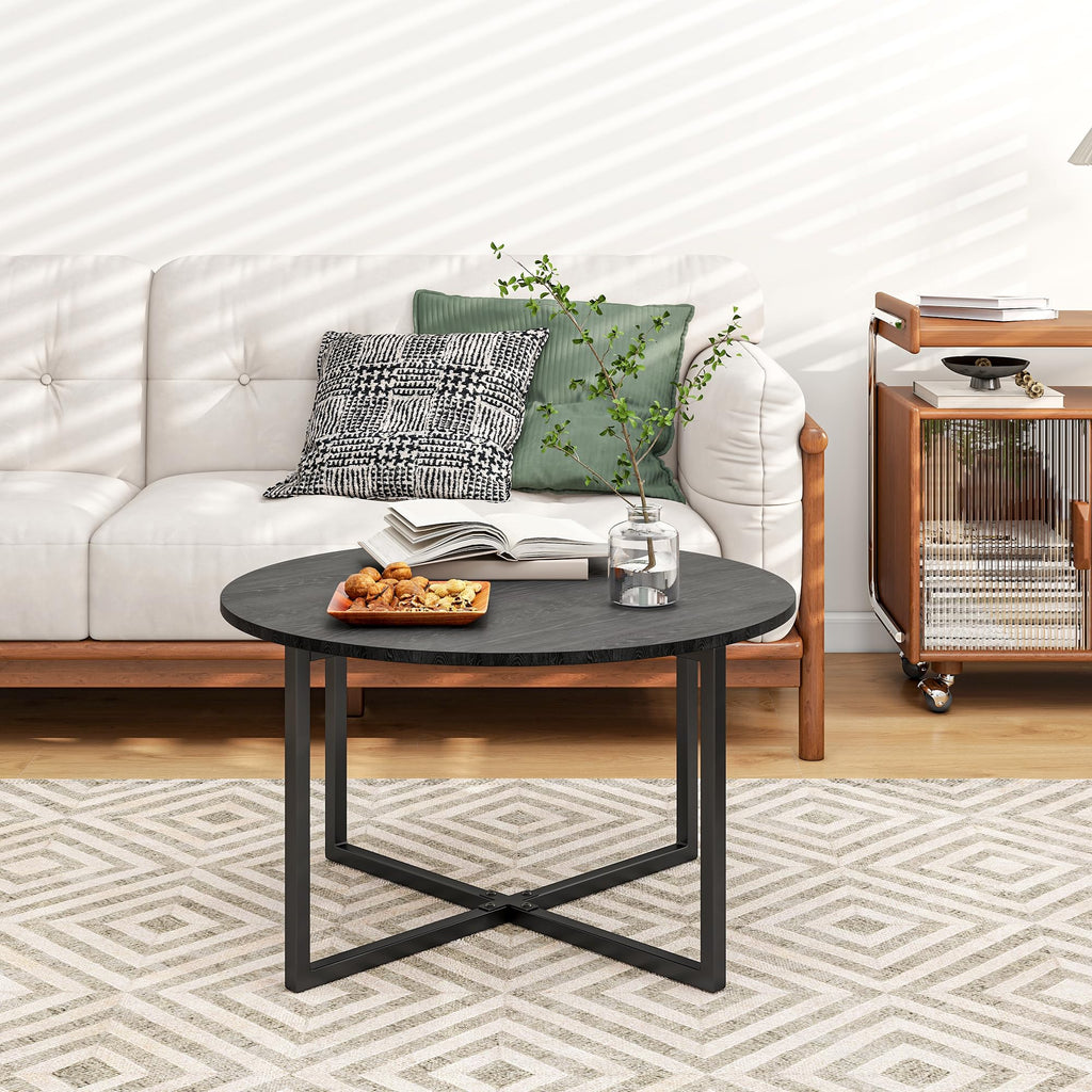 Jolof Store Round Coffee Table – Modern Black Wood and Metal Sofa Table