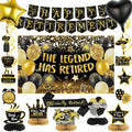 18pcs Happy Retirement Party Decorations - Black & Gold Backdrop