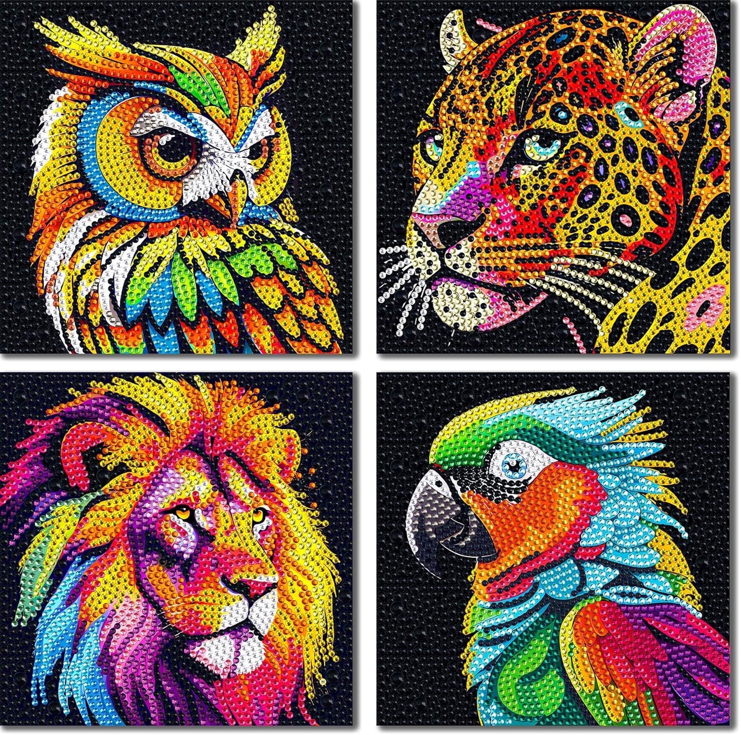 4-Pack 5D Diamond Painting Kit for Kids – Animal Gem Art Set