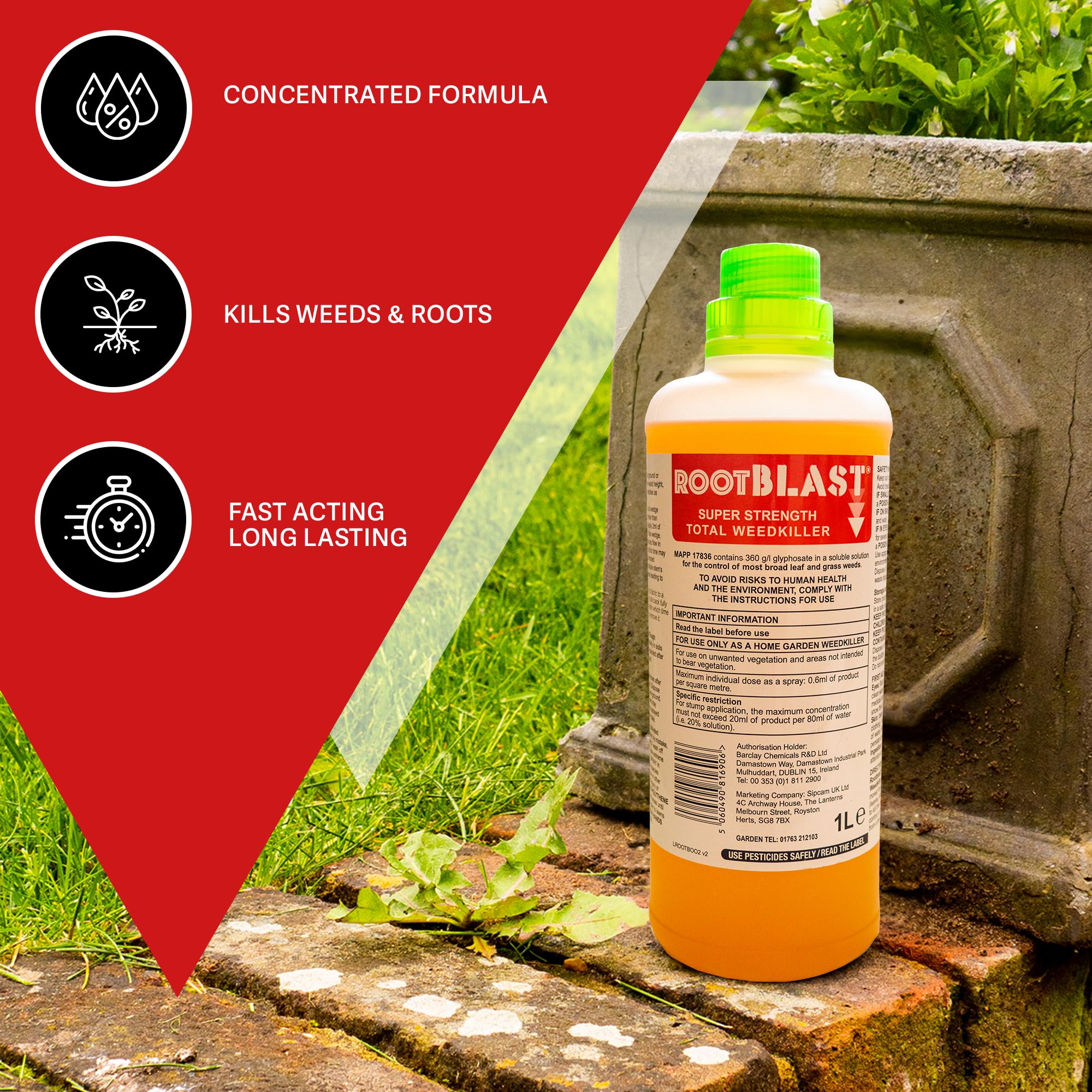 Rootblast Super Strength Glyphosate Weed Killer - 2 x 1L Concentrate