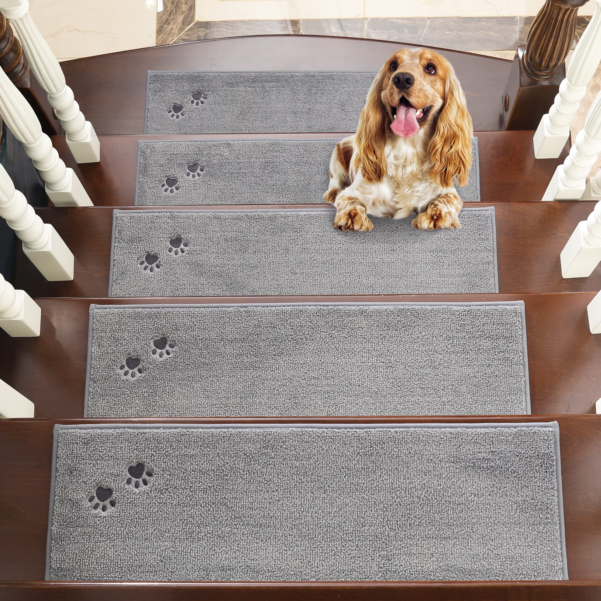 BEQHAUSE Non-Slip Stair Treads - Washable Grey Carpet Runner, 15pcs