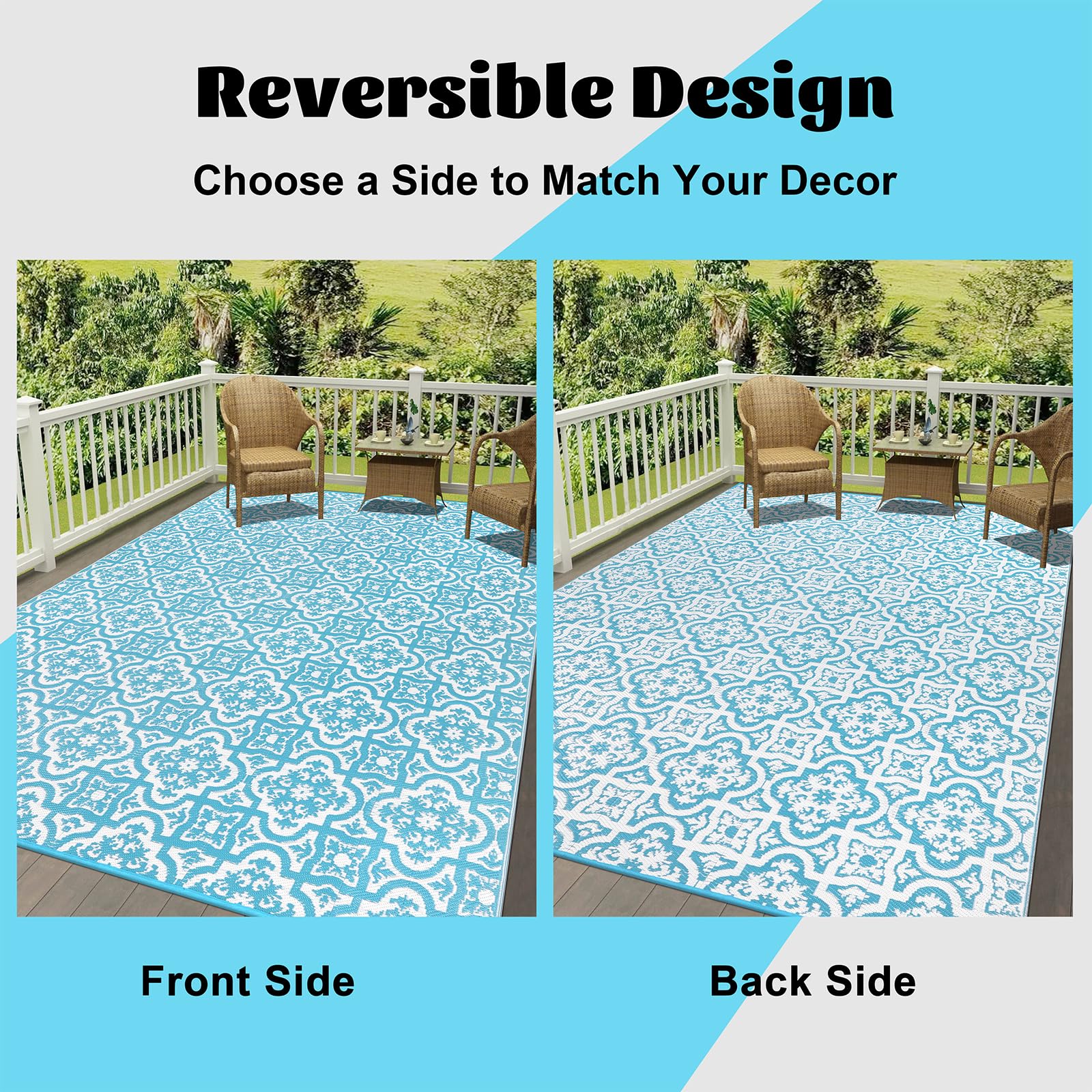 Enyhom Reversible Outdoor Rug | 180x270cm Waterproof Plastic Straw Mat