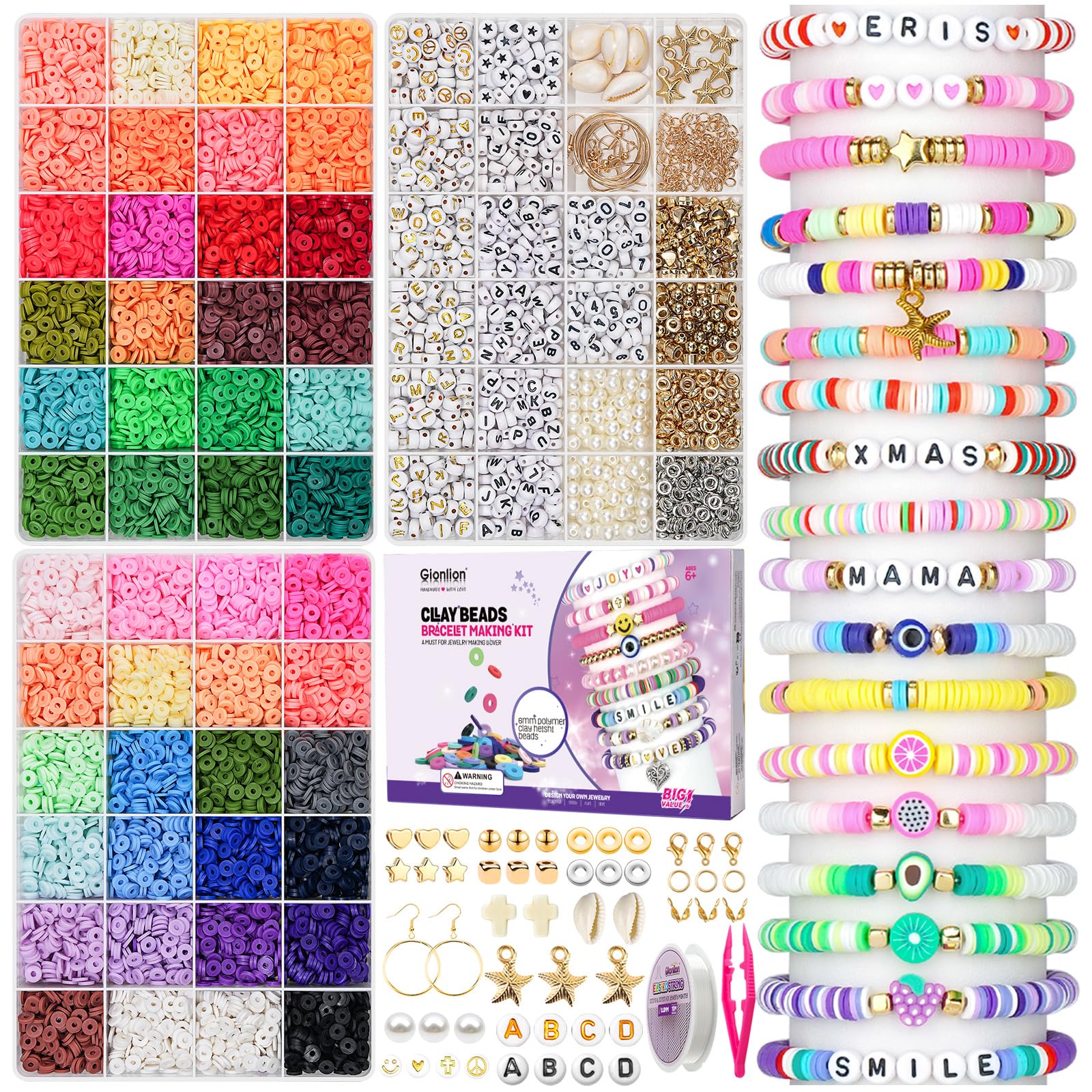 Gionlion 14,000pcs Clay Beads Friendship Bracelet Kit | 48 Colors Set