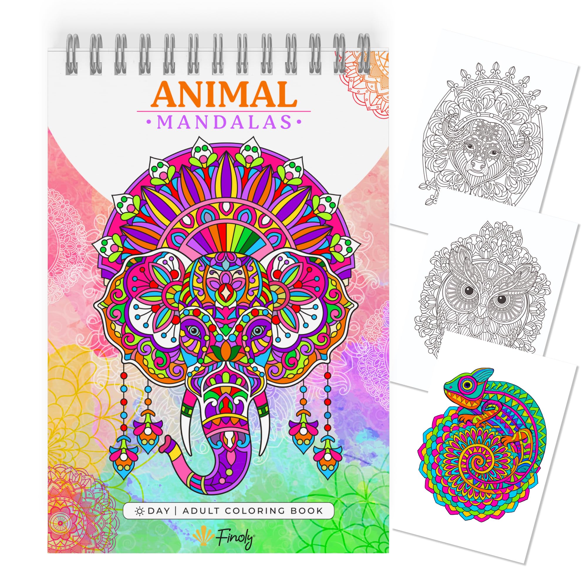 Finoly Mandala Colouring Book for Adults - A4 Spiral Bound Stress Relief
