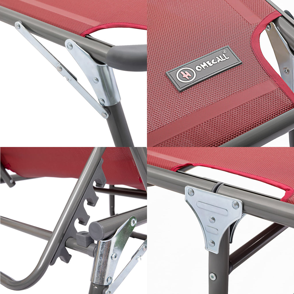 Homecall XXL Aluminium Sun Lounger | Red Textilene Fabric | 200x70cm
