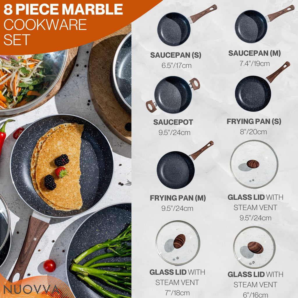 Nuovva 8-Piece Non-Stick Marble Cookware Set – Induction Pots and Pans