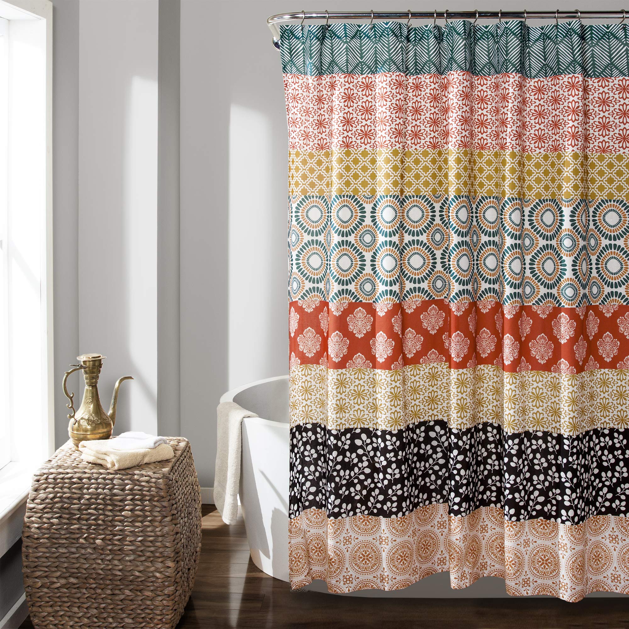 Lush Decor Bohemian Stripe Shower Curtain | Extra Long Microfiber, 72x84