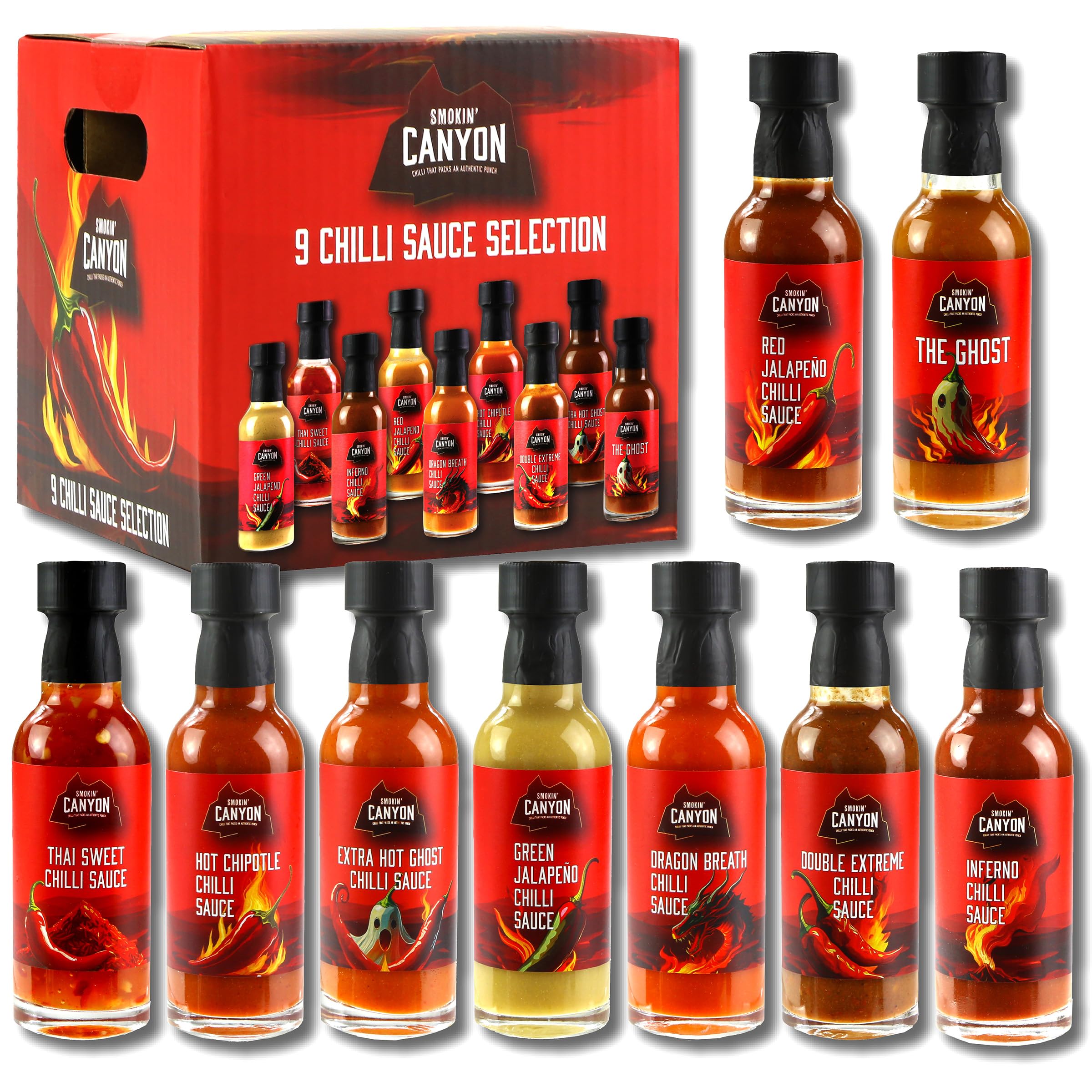 Kimm & Miller Smokin' Canyon Hot Sauce Gift Set | 9 Assorted Chilli Sauces