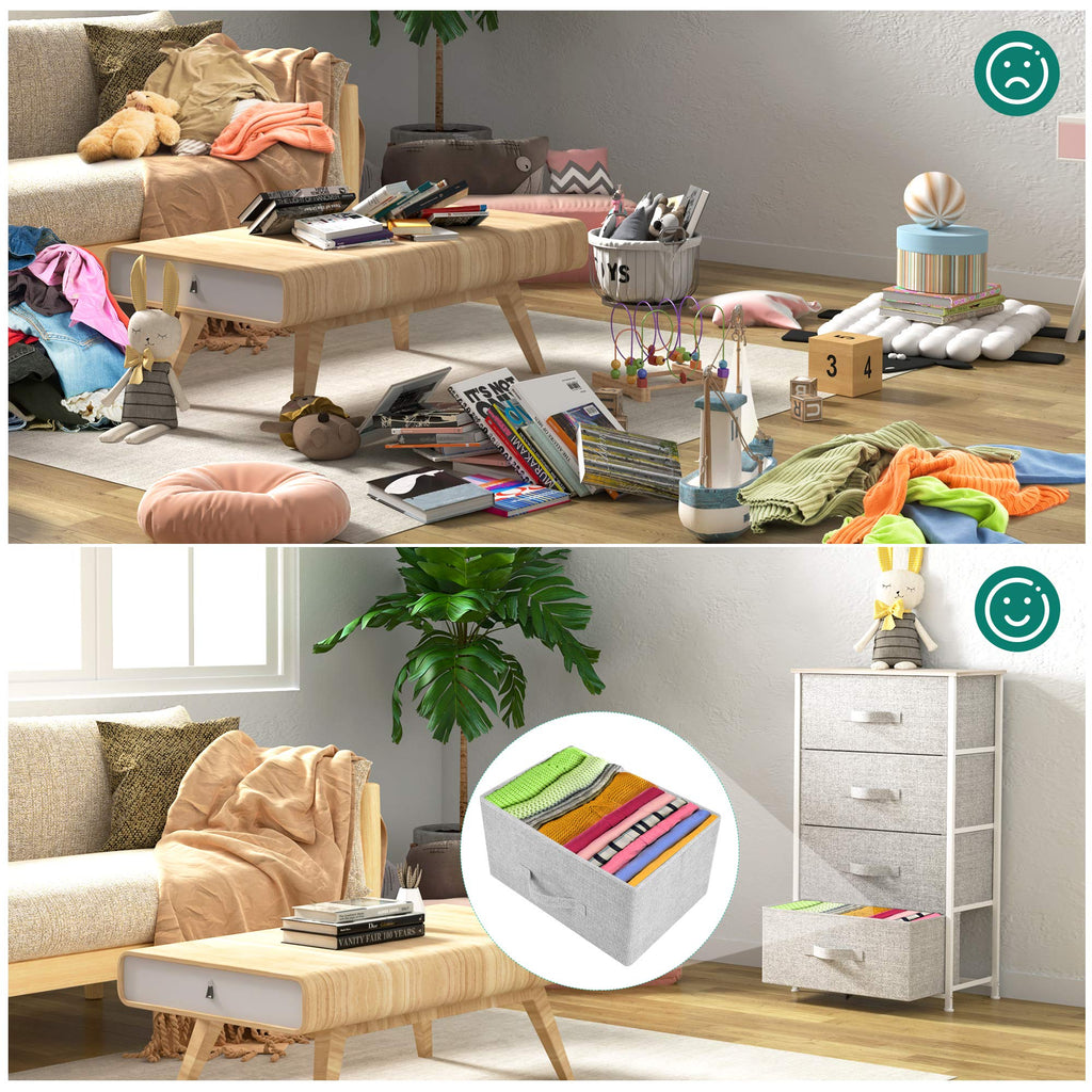 YITAHOME 4-Drawer Fabric Dresser | Storage Chest with Wood Top, Light Grey