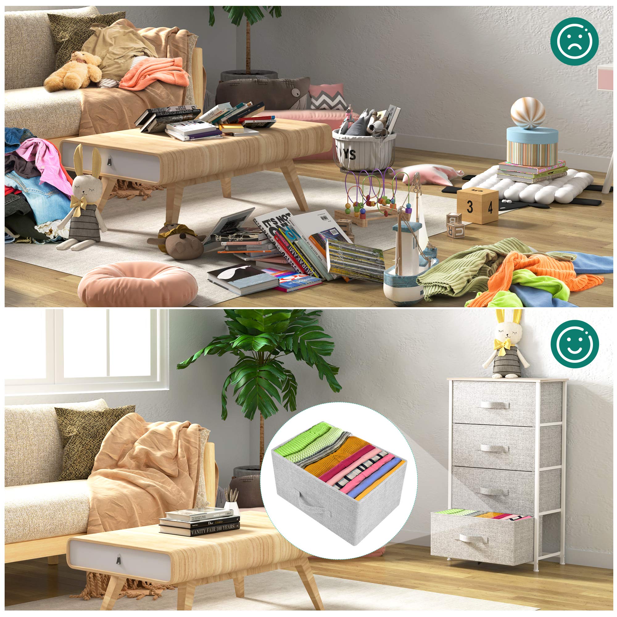 YITAHOME 4-Drawer Fabric Dresser | Storage Chest with Wood Top, Light Grey