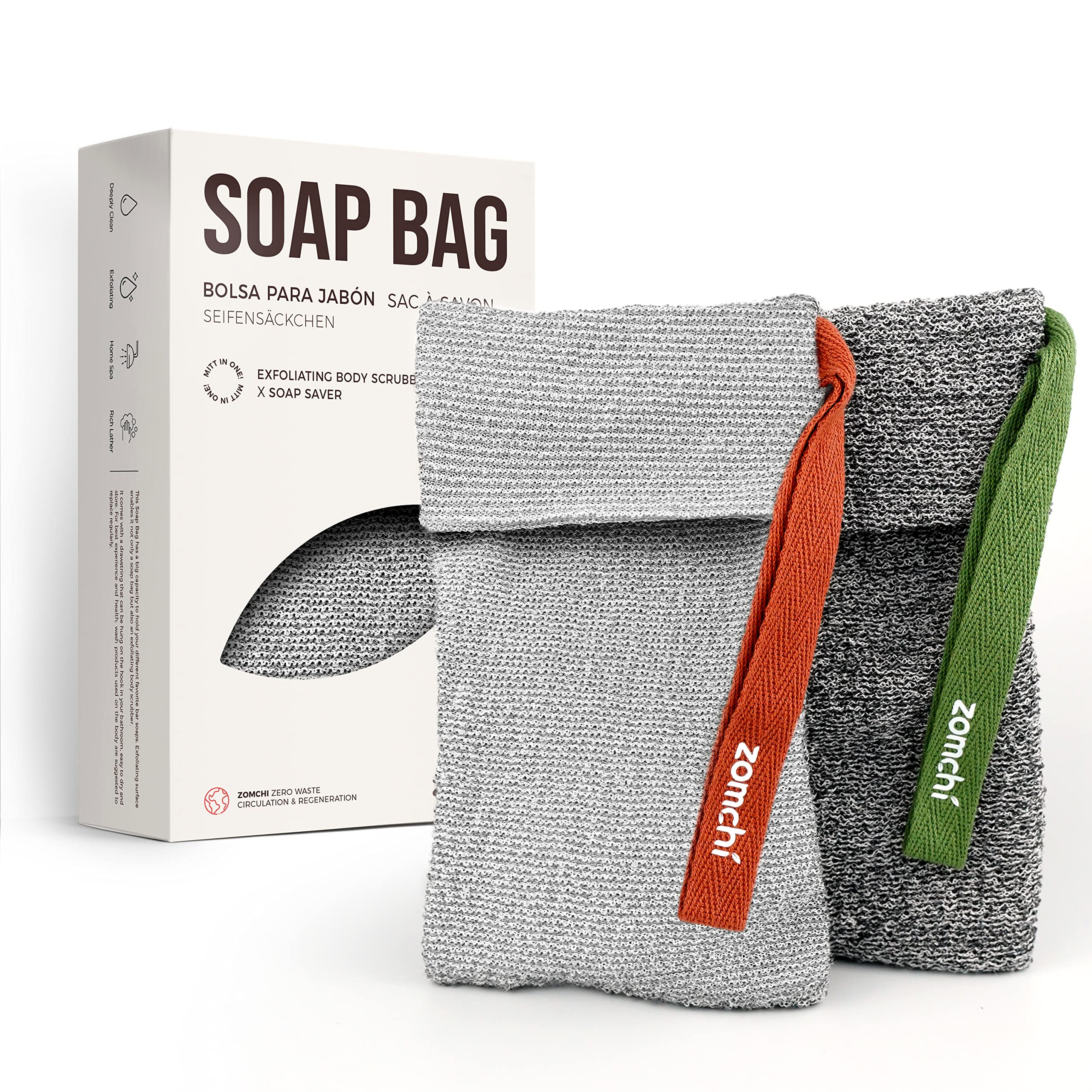 ZOMCHI 2-Piece Exfoliating Soap Pouch | Nylon Body Scrubber Bag