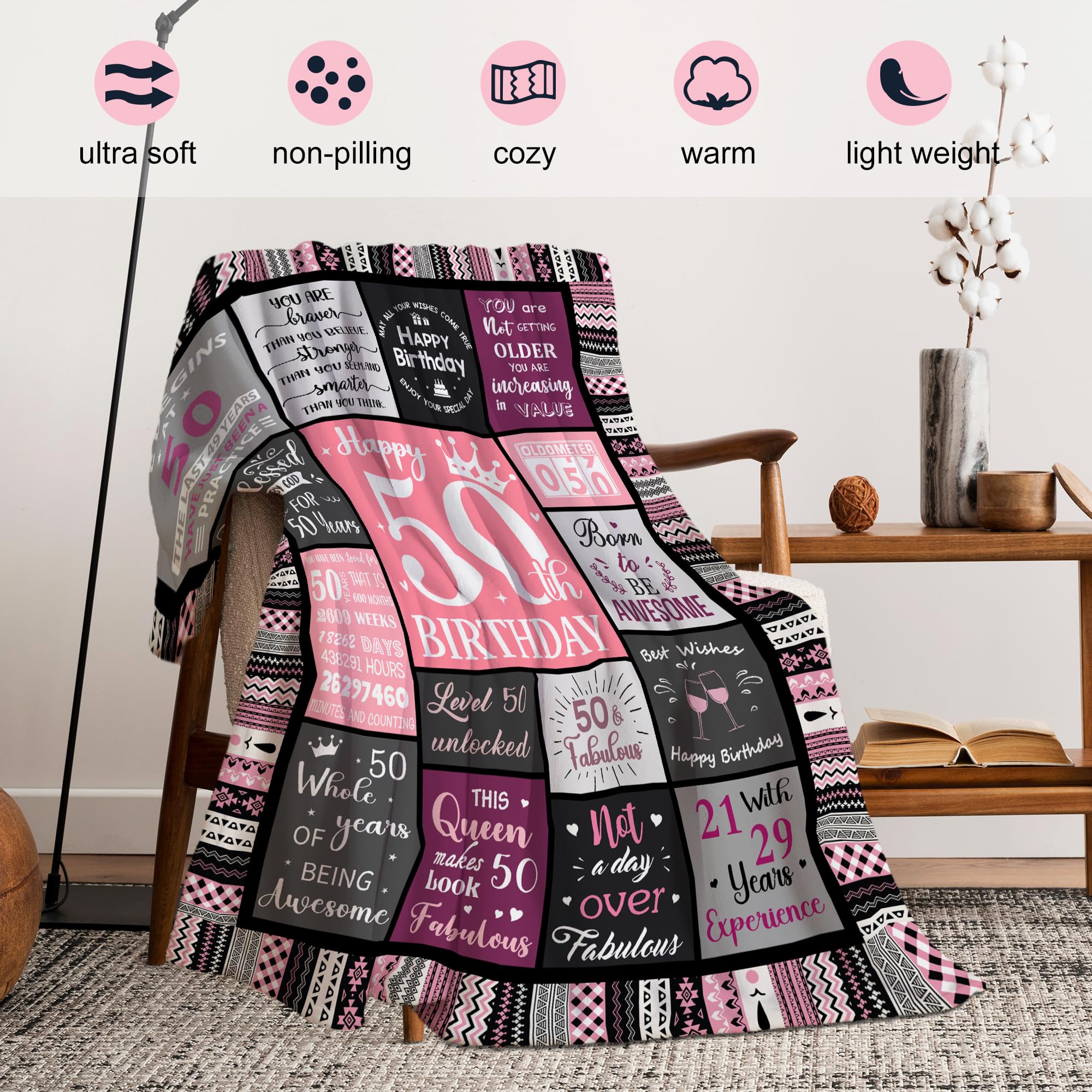 Jolof Store 50th Birthday Blanket for Women – 1975 Flannel Throw, 80x60in