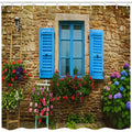 3D Stone Wall & Floral Shower Curtain | Waterproof Fabric