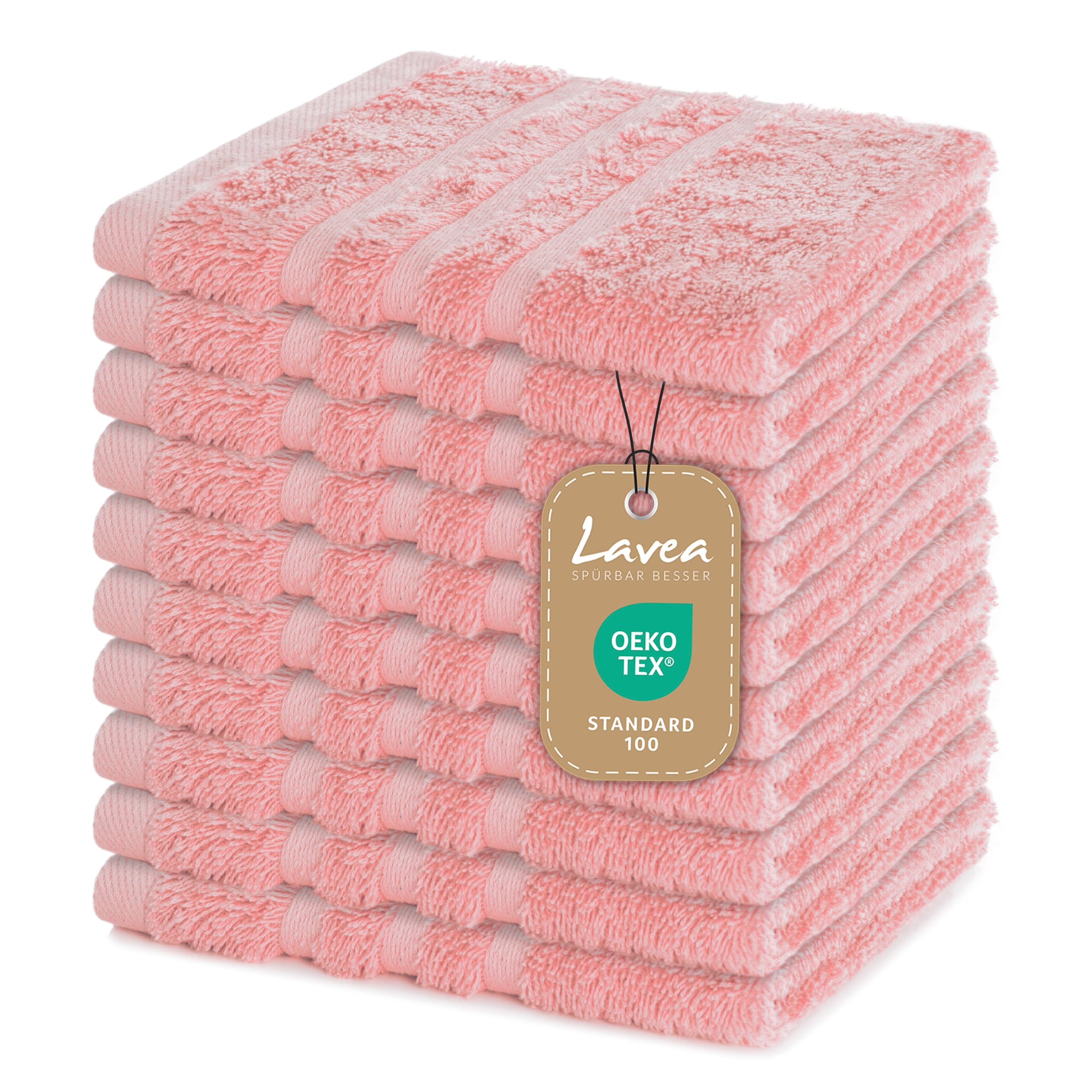 Lavea Elena Cotton Terry Towel Set - 10 Piece Washcloths, Pastel Pink