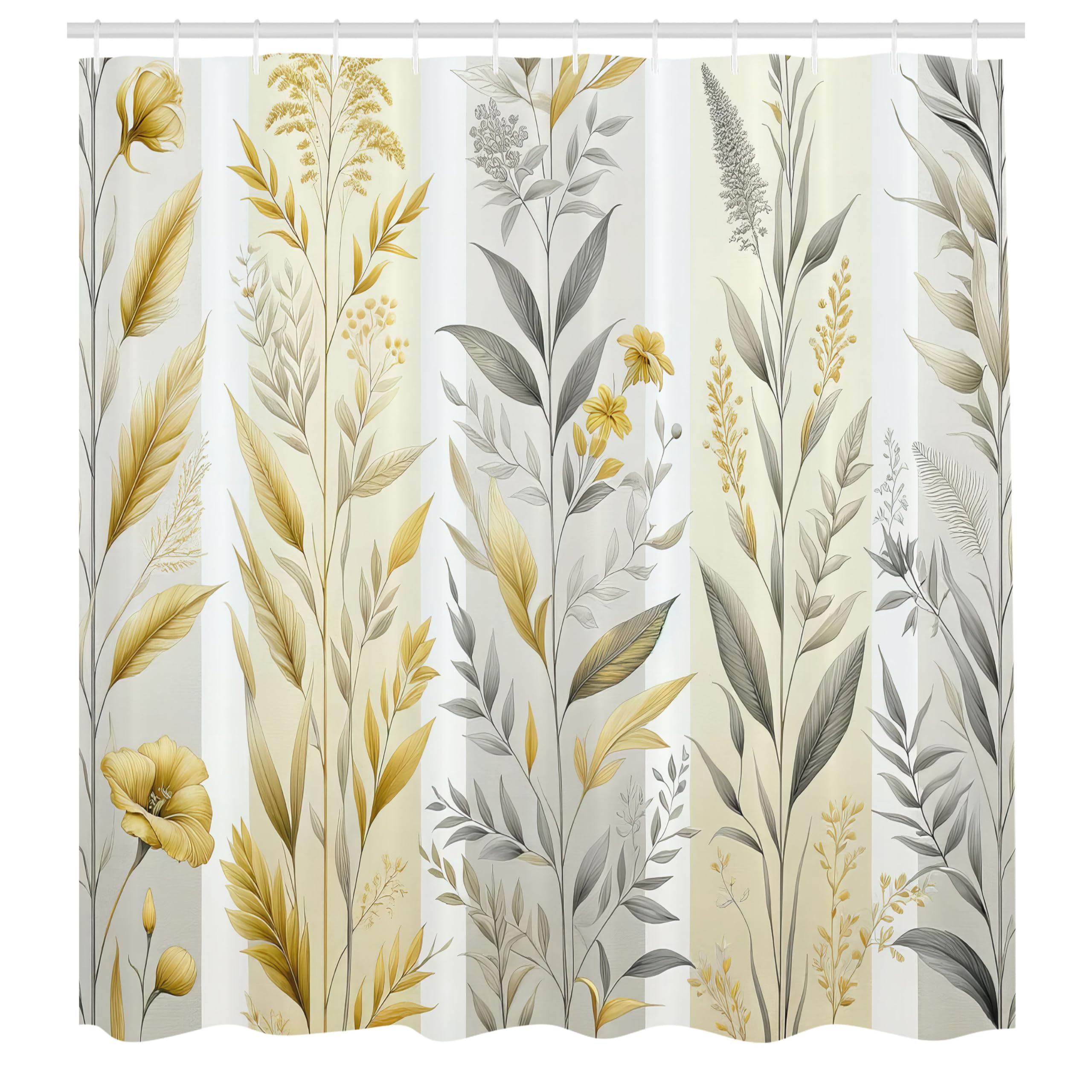 Abakuhaus Modern Farmhouse Shower Curtain | Yellow Leaves Waterproof Fabric