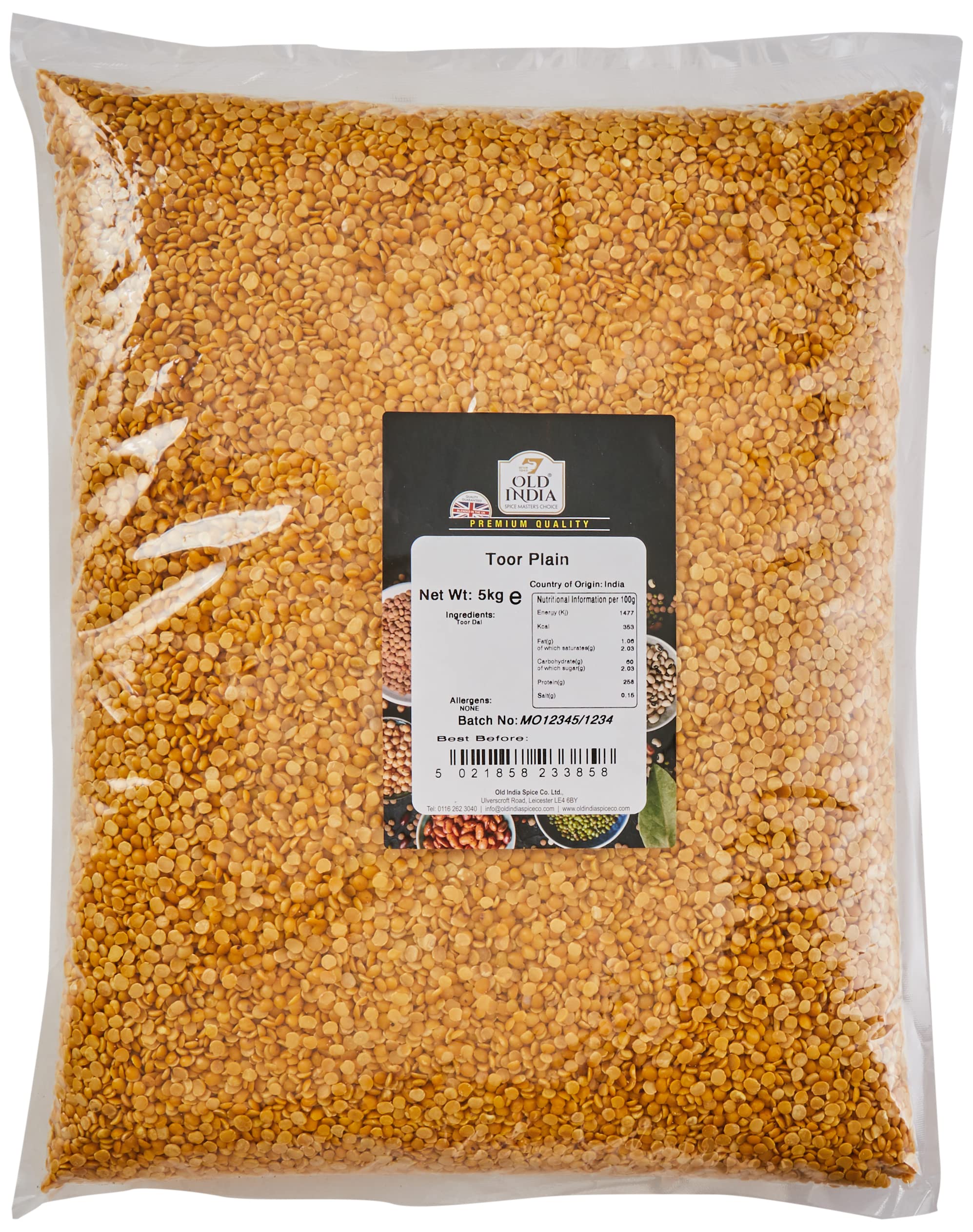 Old India Toor Dal Plain - Premium Split Pigeon Peas Pulses, 5kg