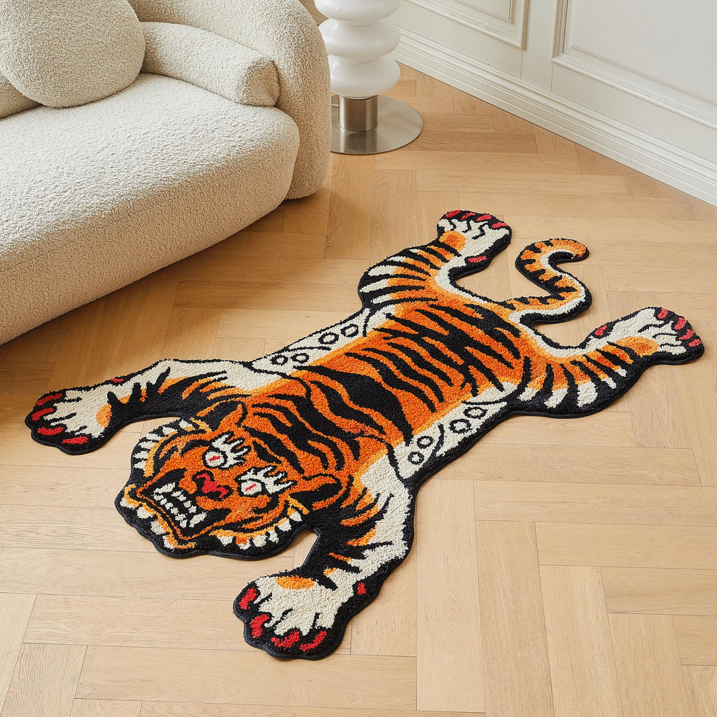 Tibetan Tiger Quilted Rug – Washable Non-Slip Long Pile Rug