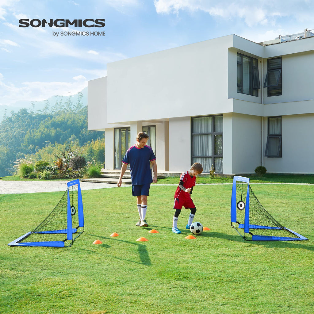 SONGMICS Portable Football Goal Set of 2 | Kids Training Nets with Cones