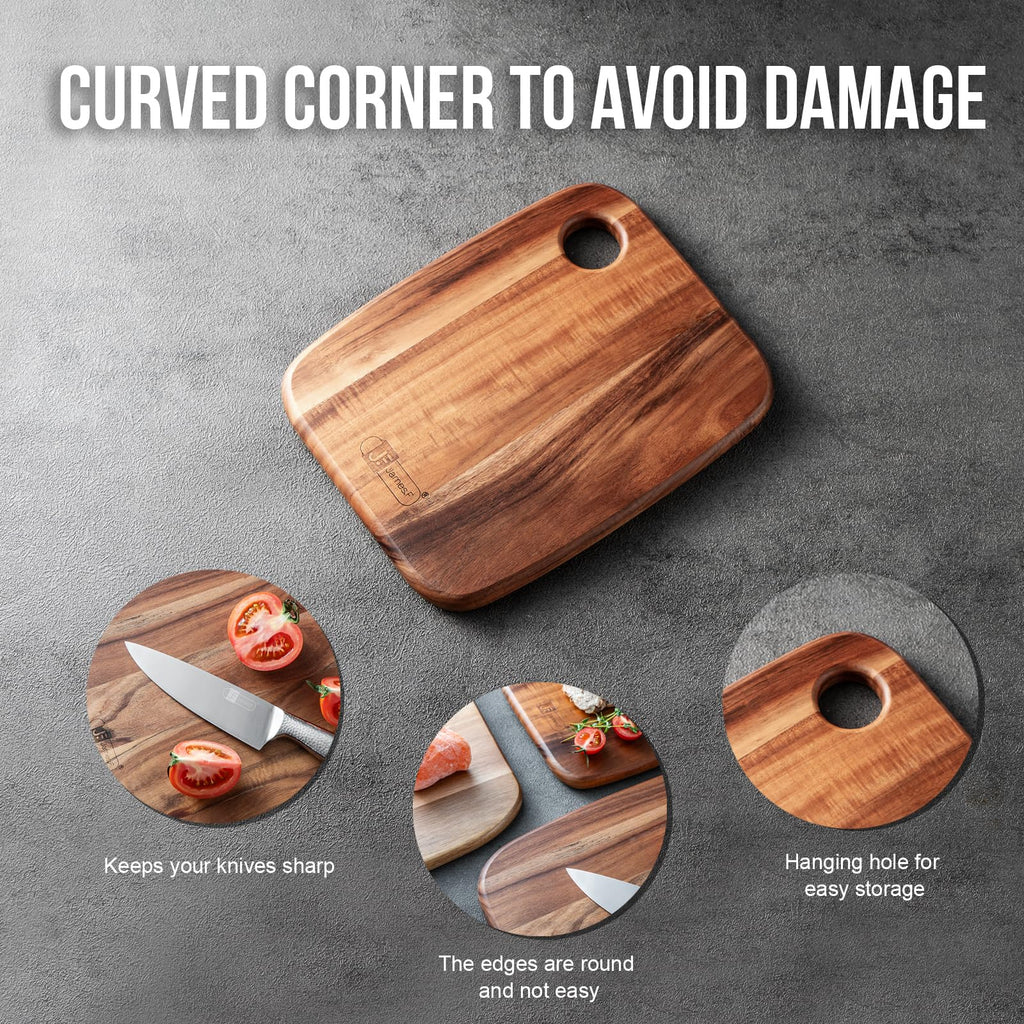 Acacia Wood Cutting Boards - Set of 3 Thick Butcher Block Trays