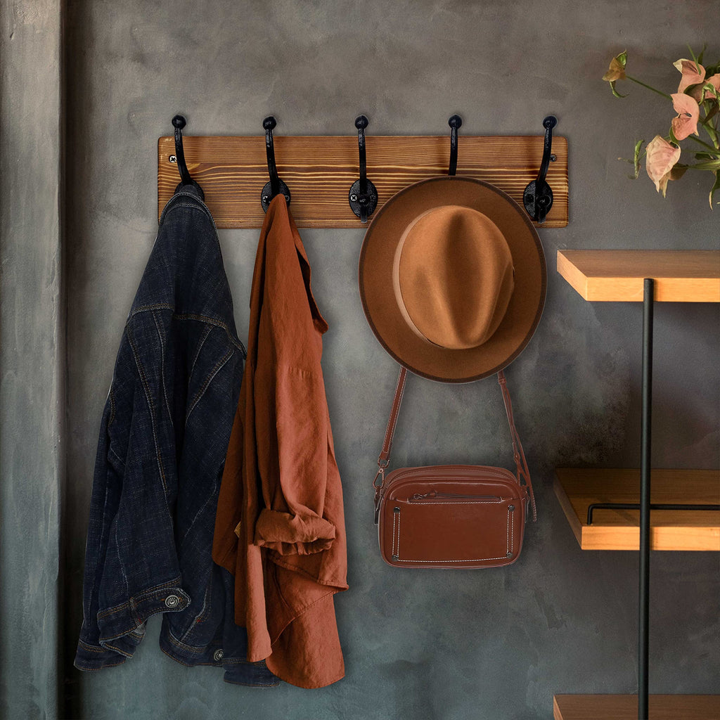 WEBI Rustic Wall Mount Coat Rack – Heavy Duty Cast Iron Hooks, 2 Pack