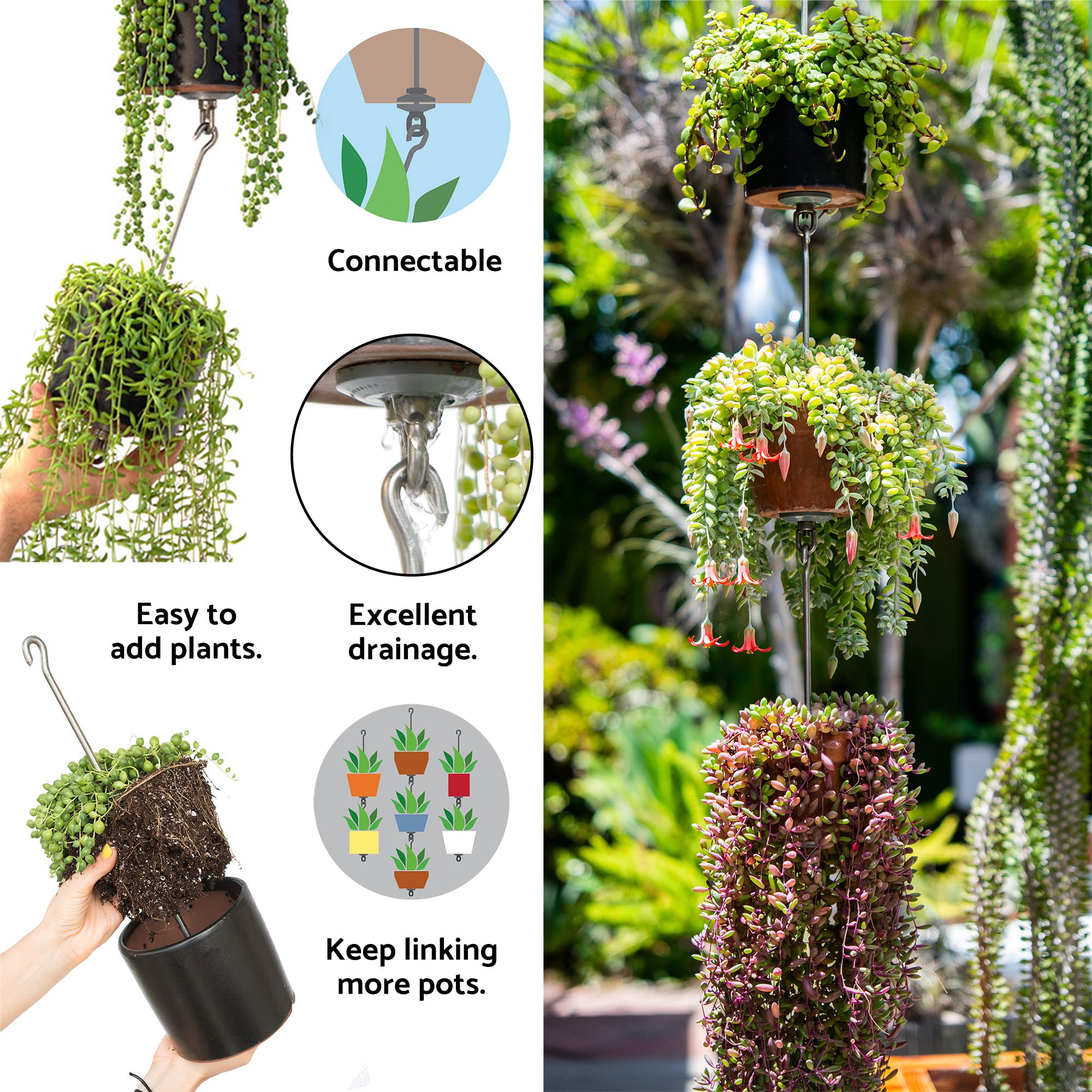 SkyPots Vertical Garden Pot Hanger Kit - 2 Pack Stainless Steel Hooks