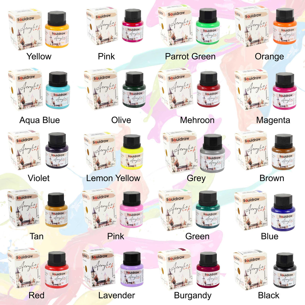 Liquidraw Acrylic Inks Set of 20 – Professional Waterproof Art Inks, 35ml