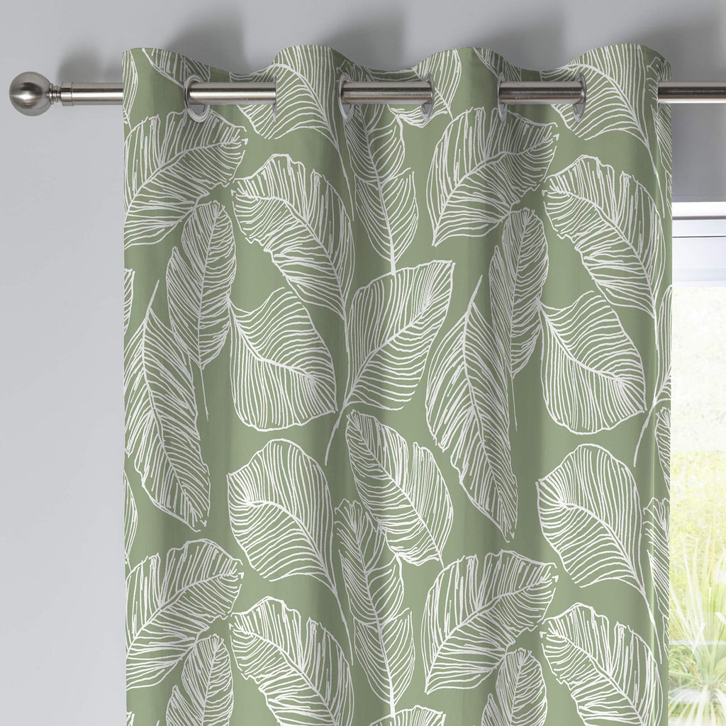 Fusion Matteo Green Leaf Cotton Eyelet Curtains – 66" x 90" (Pair)