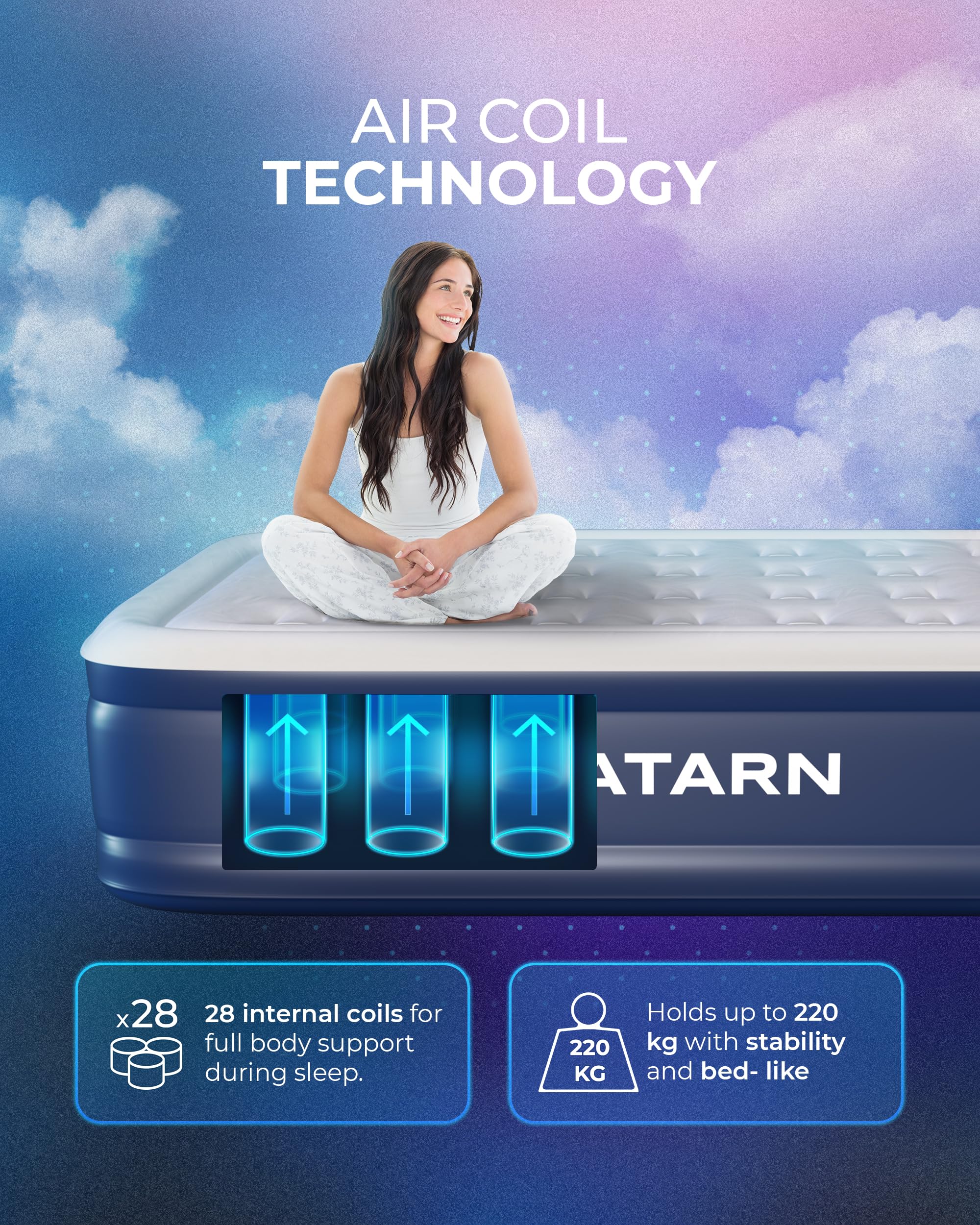 Gatarn Double Air Mattress with Built-in Electric Pump | 46cm Raised Bed