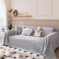 VANJOROY Waffle Sofa Throw Blanket | Grey Handwoven Cotton for 2-4 Seater
