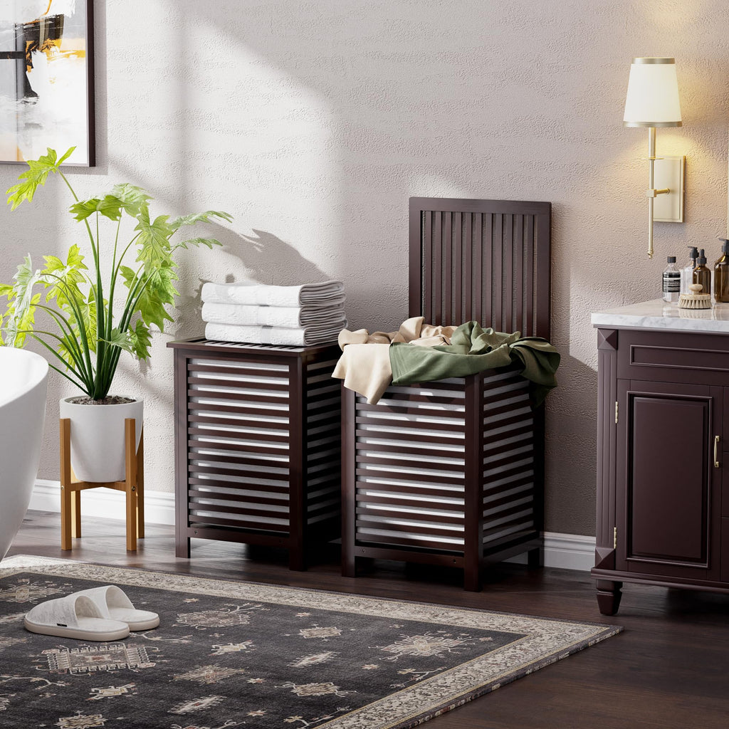 SMIBUY 120L Double Bamboo Laundry Hamper with Lid and Removable Liner
